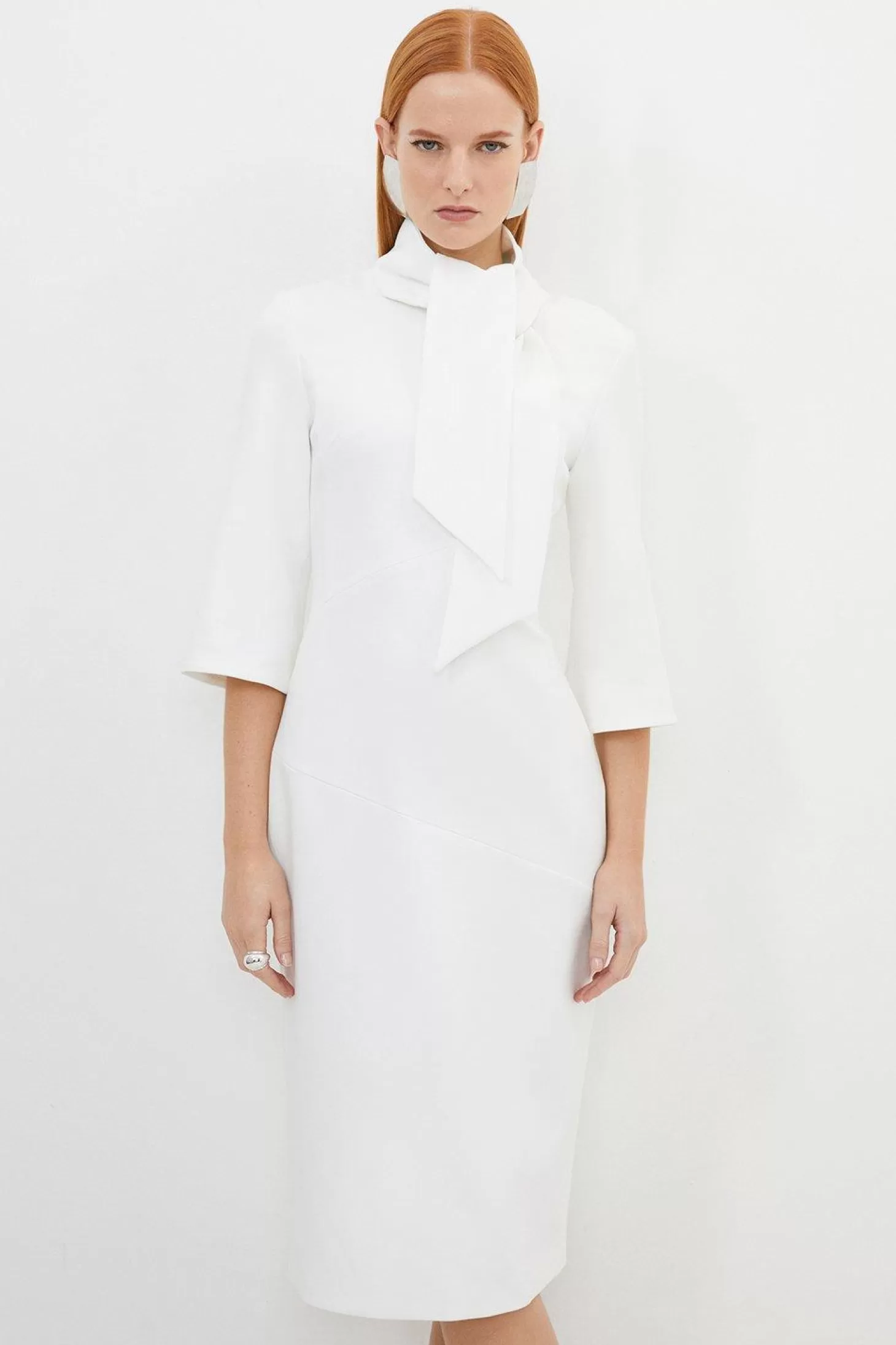 Karen Millen The Founder Petite Tailored Compact Stretch Neck Tie Dress