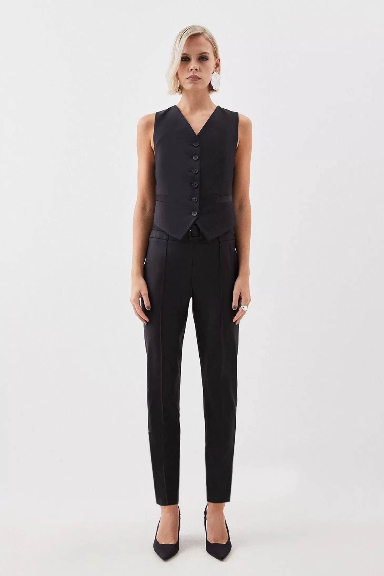 Karen Millen The Founder Petite Wool Blend Belted Slim Pants