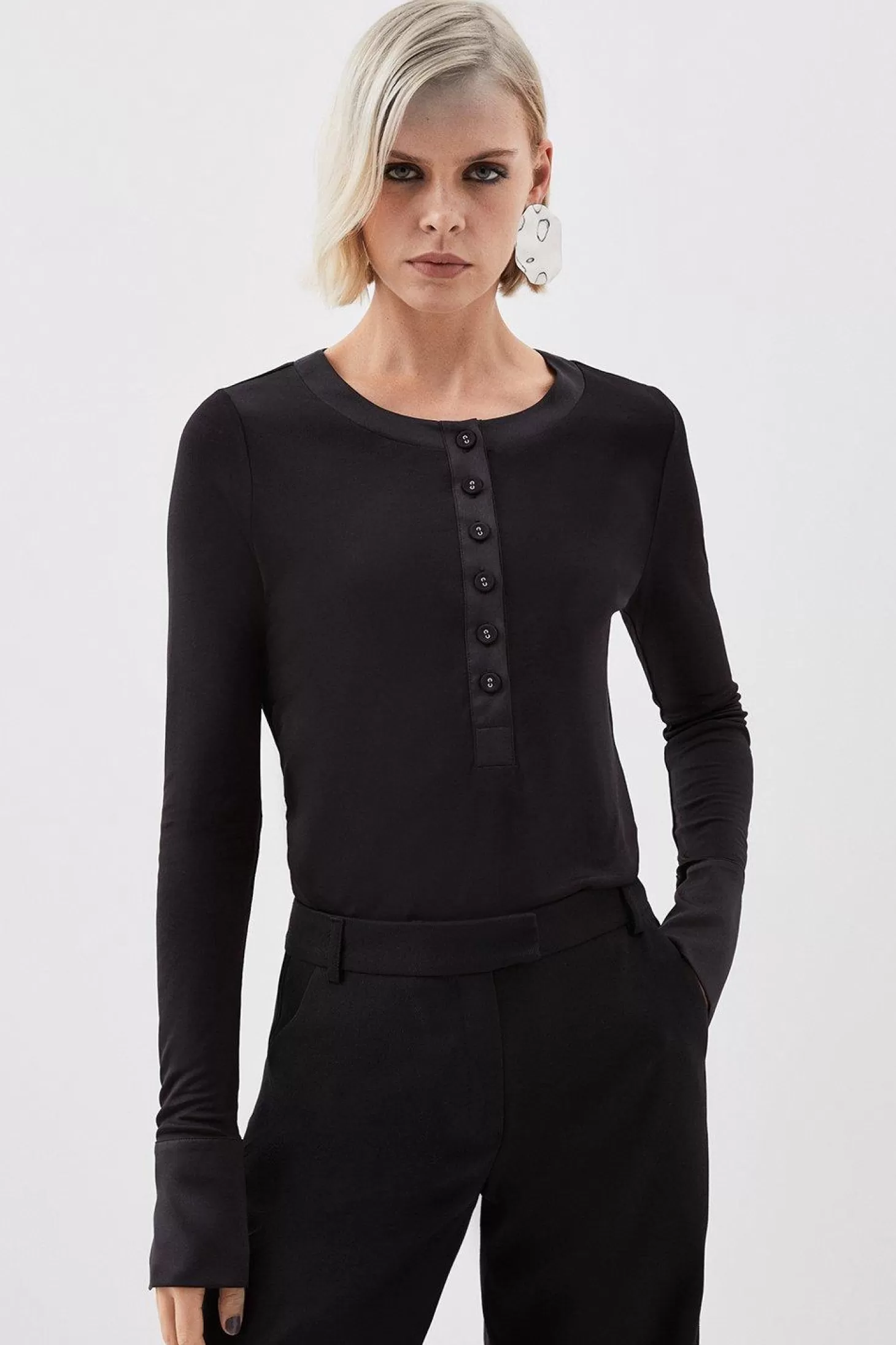 Karen Millen The Founder Premium Jersey And Satin Top