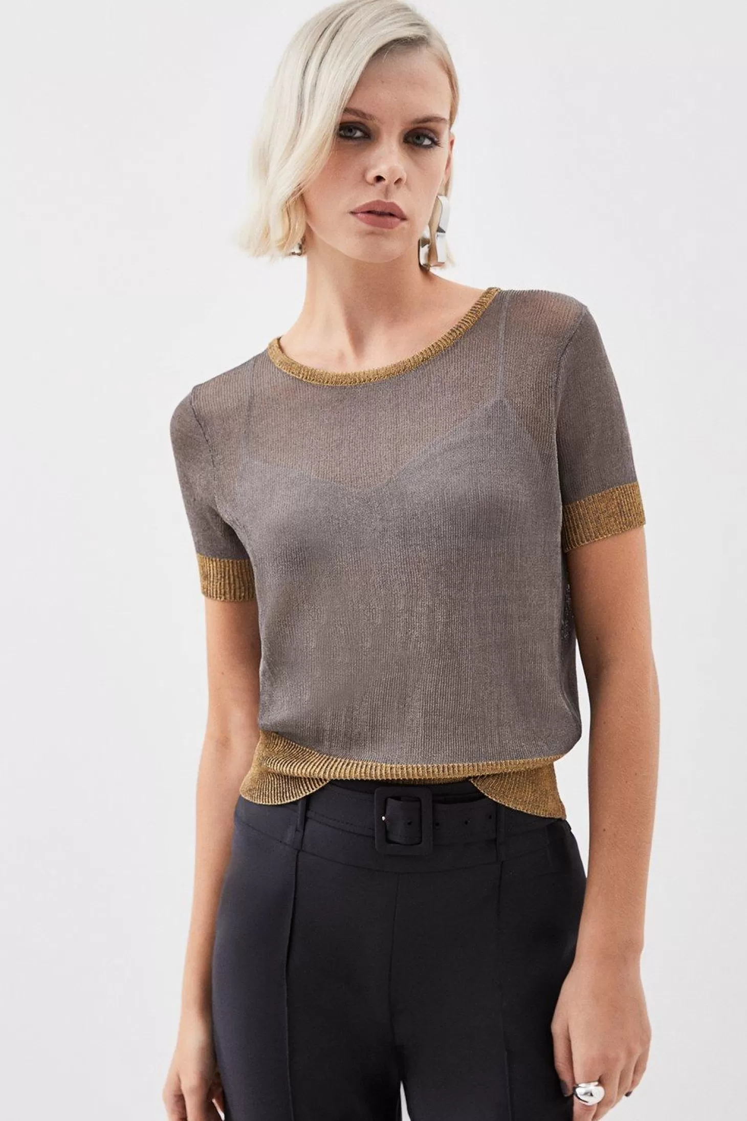 Karen Millen The Founder Premium Metallic Sparkle Knit Top