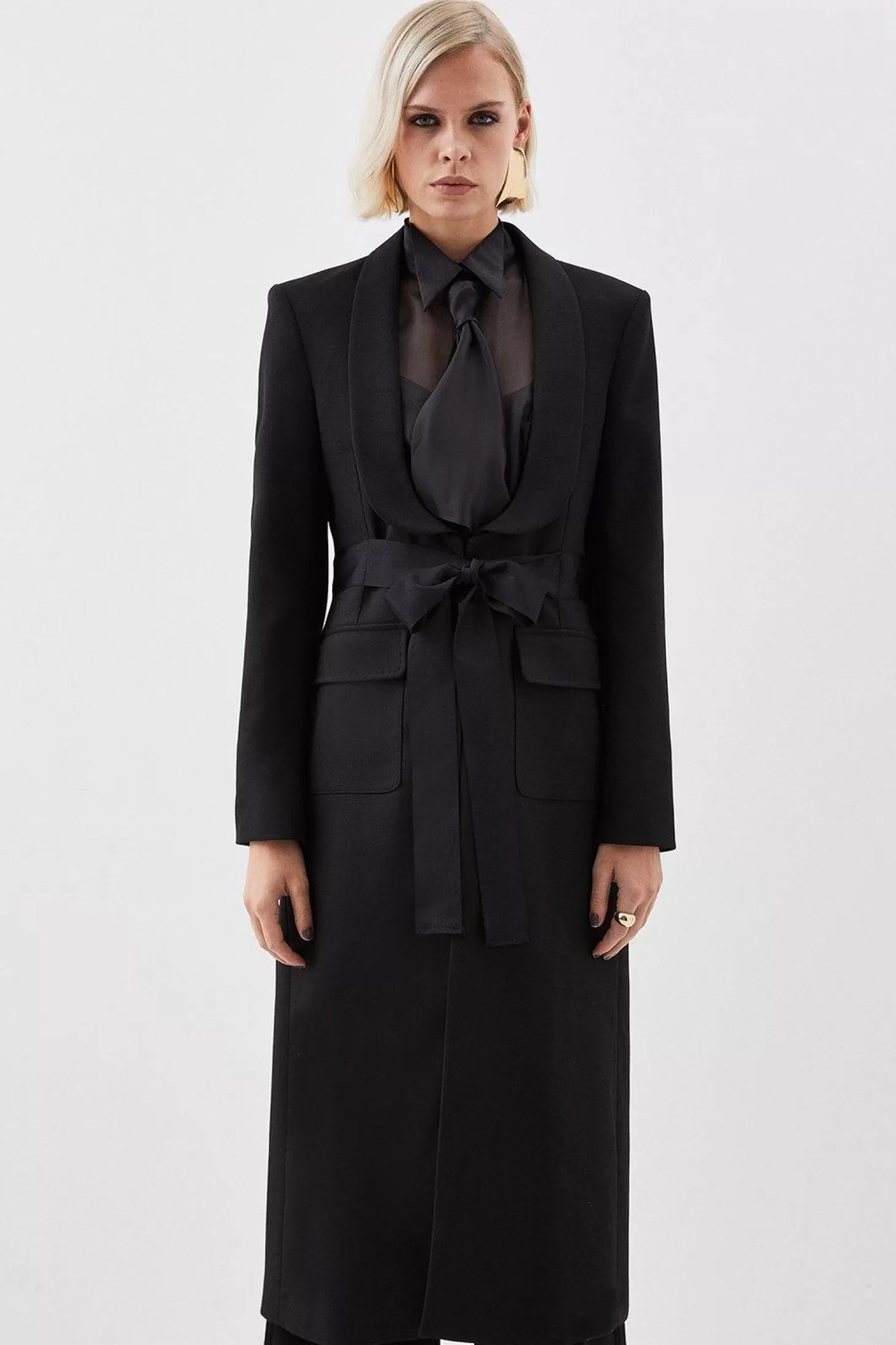 Karen Millen The Founder Premium Twill Tie Waist Detail Maxi Coat