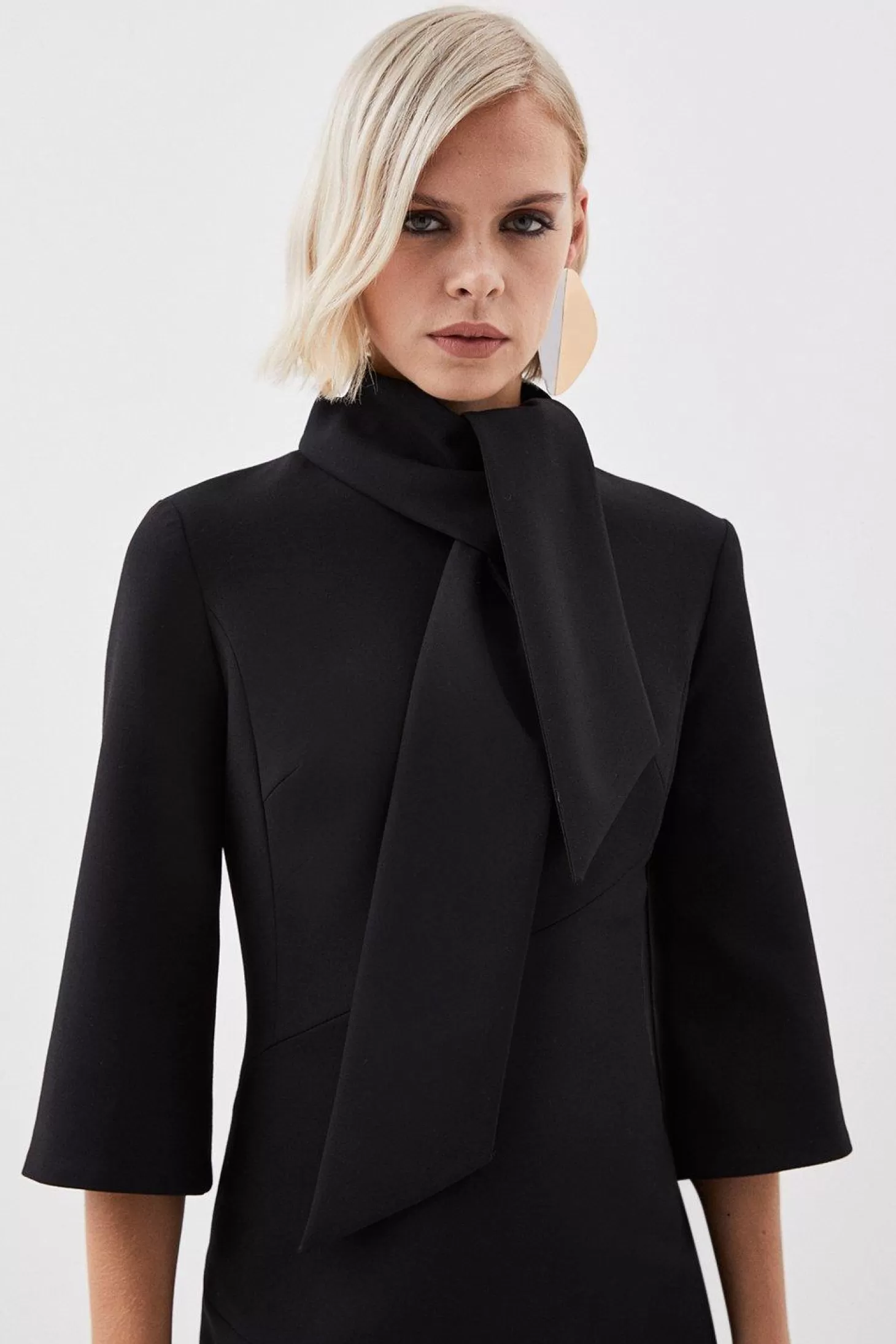 Karen Millen The Founder Tailored Compact Stretch Neck Tie Midi Pencil Dress