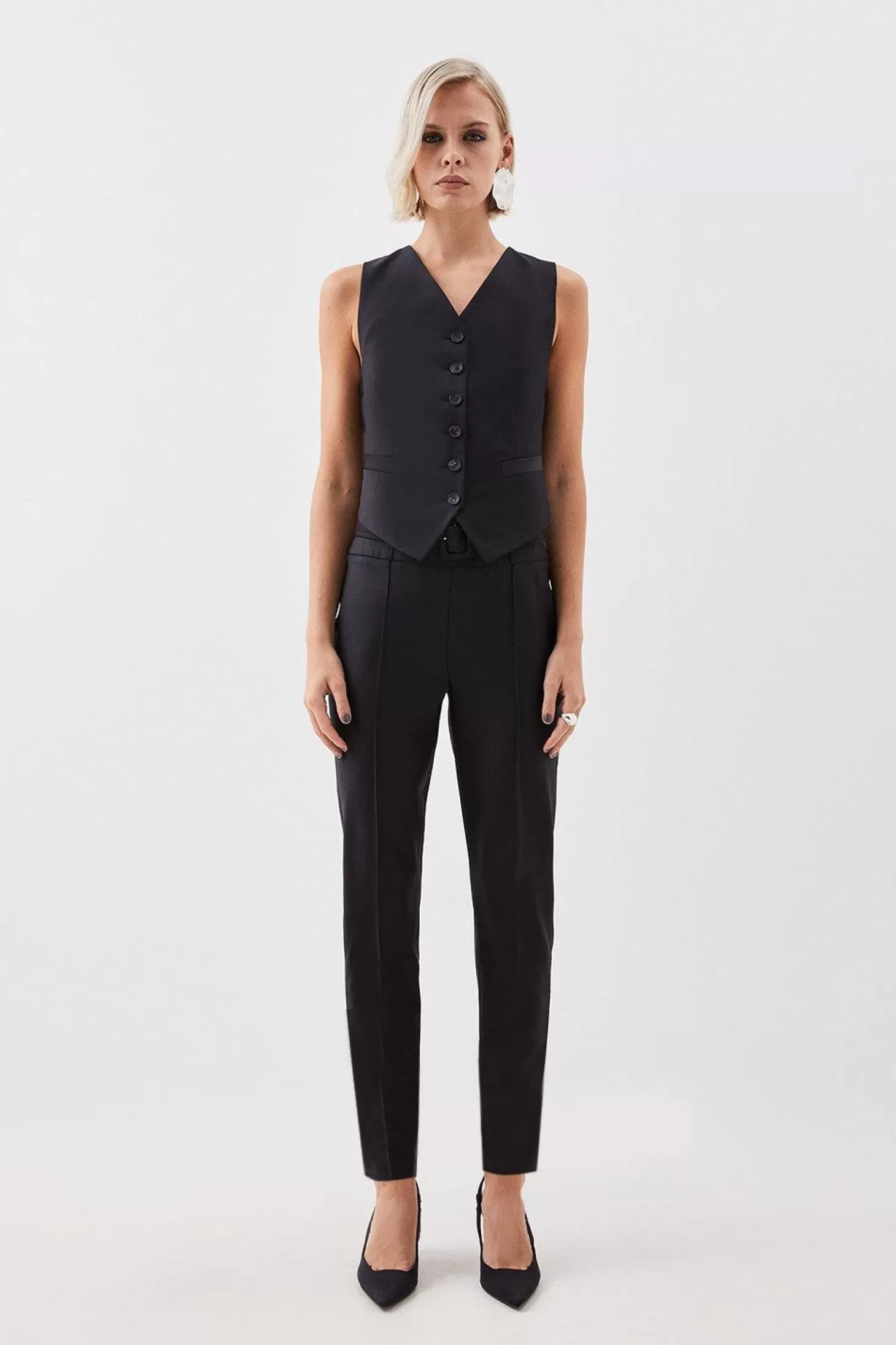 Karen Millen The Founder Tailored Wool Blend High Waist Belted Slim Leg Pants