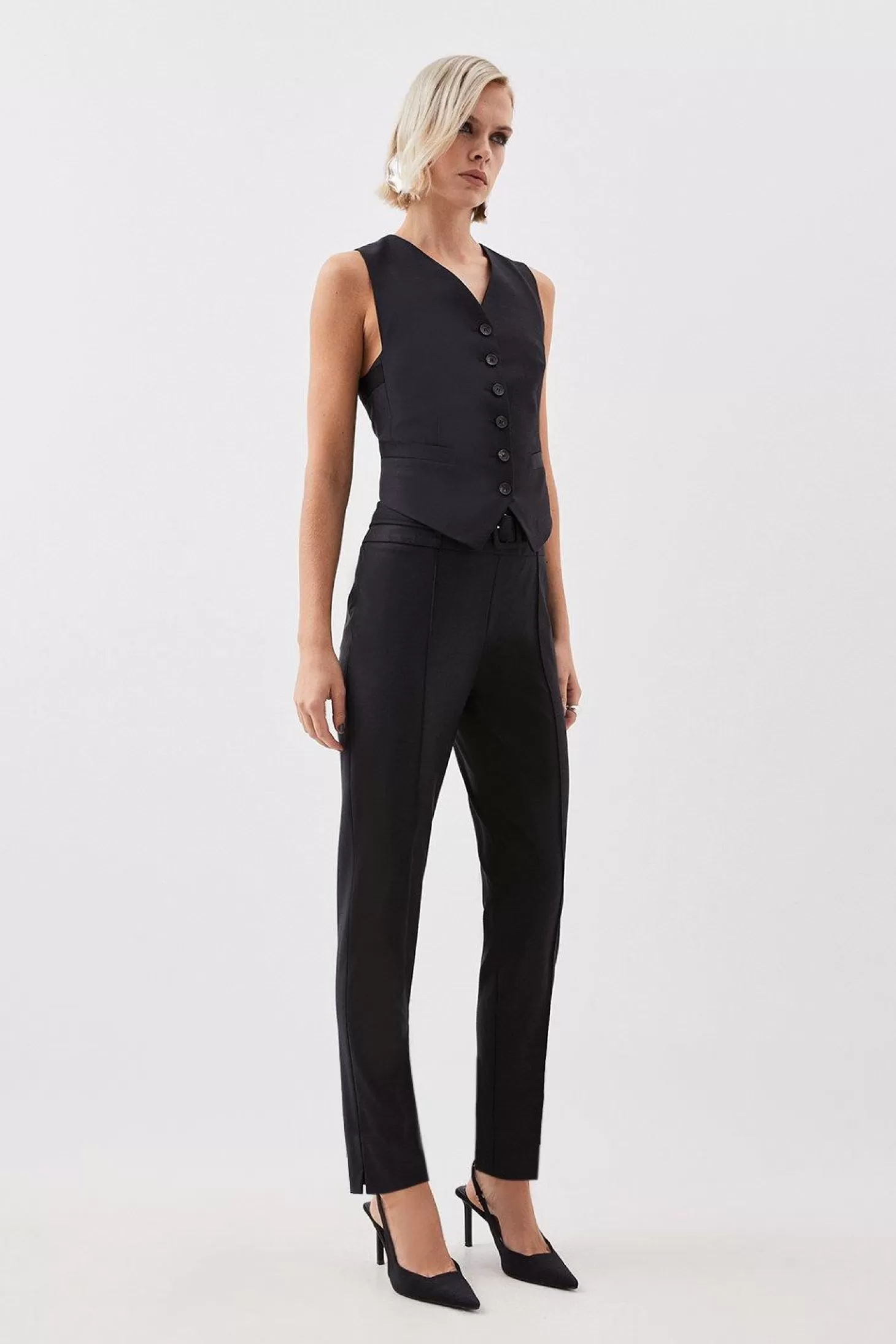 Karen Millen The Founder Tailored Wool Blend High Waist Belted Slim Leg Pants