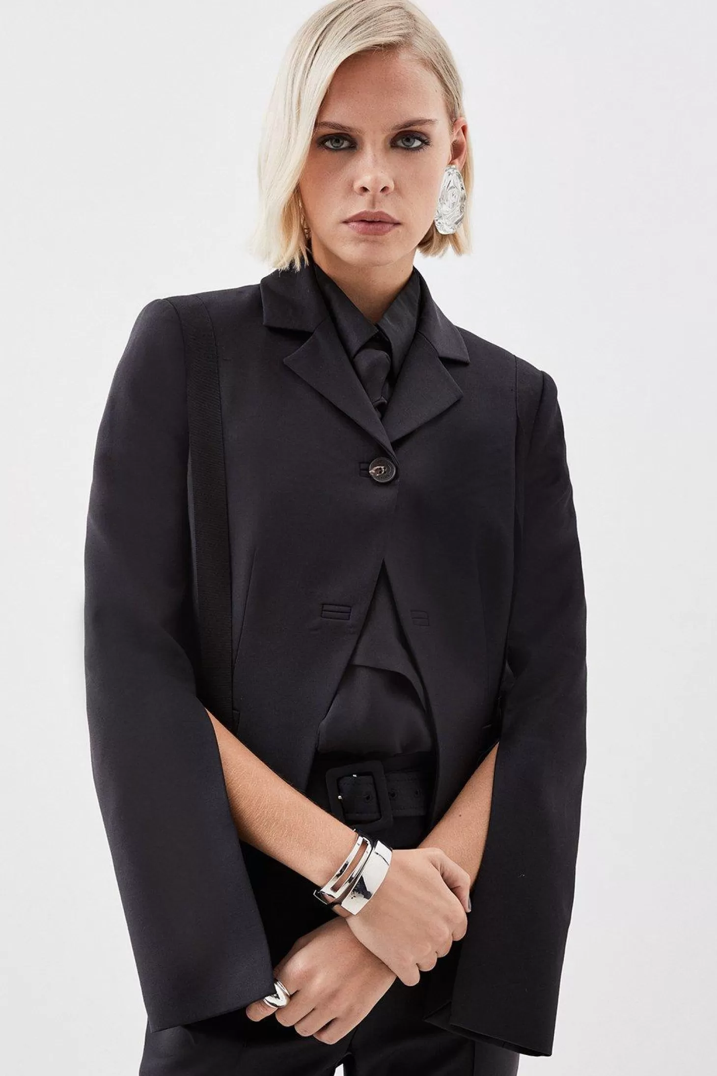 Karen Millen The Founder Tailored Wool Blend Tie Detail Jacket