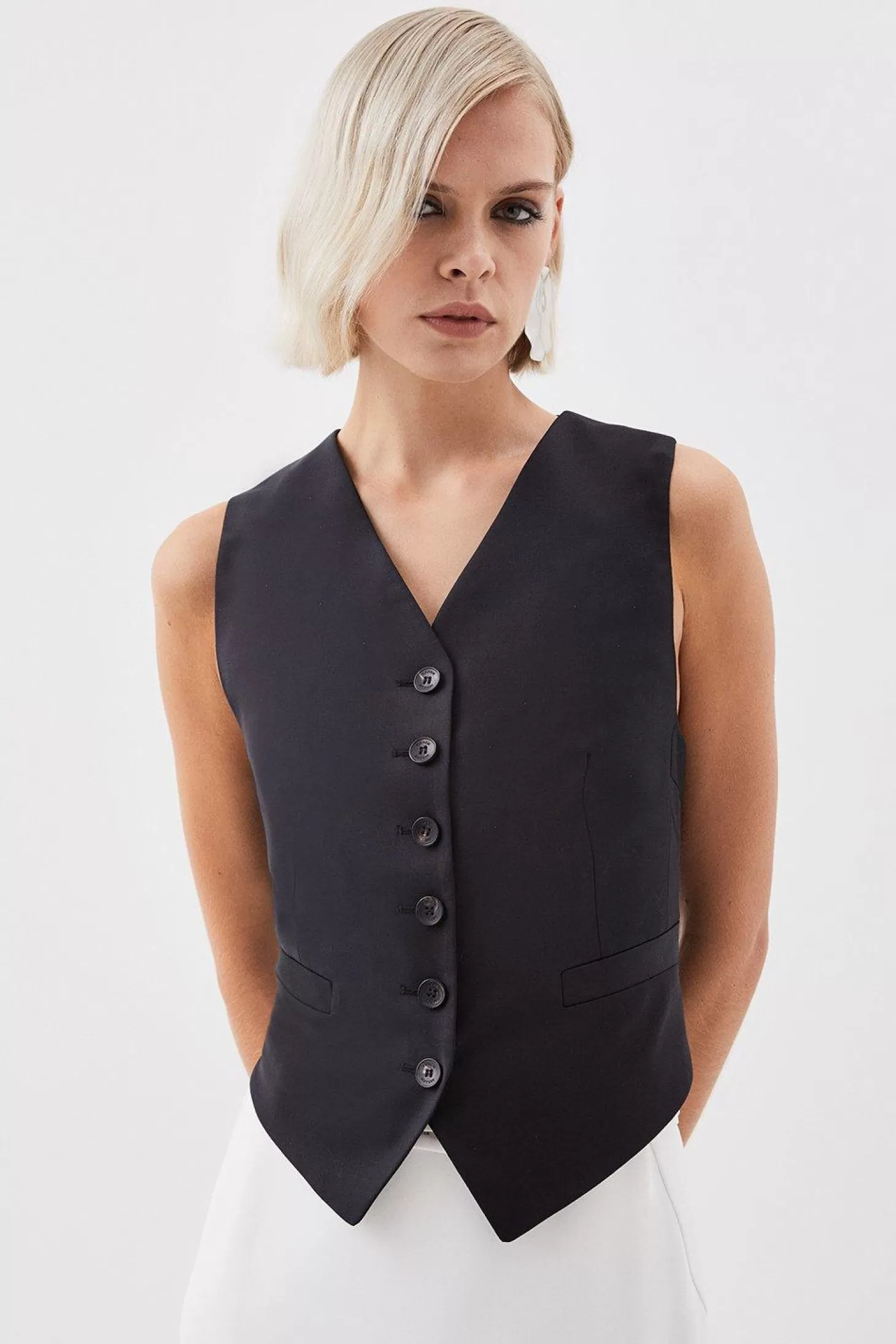 Karen Millen The Founder Tailored Wool Blend Tie Detail Vest