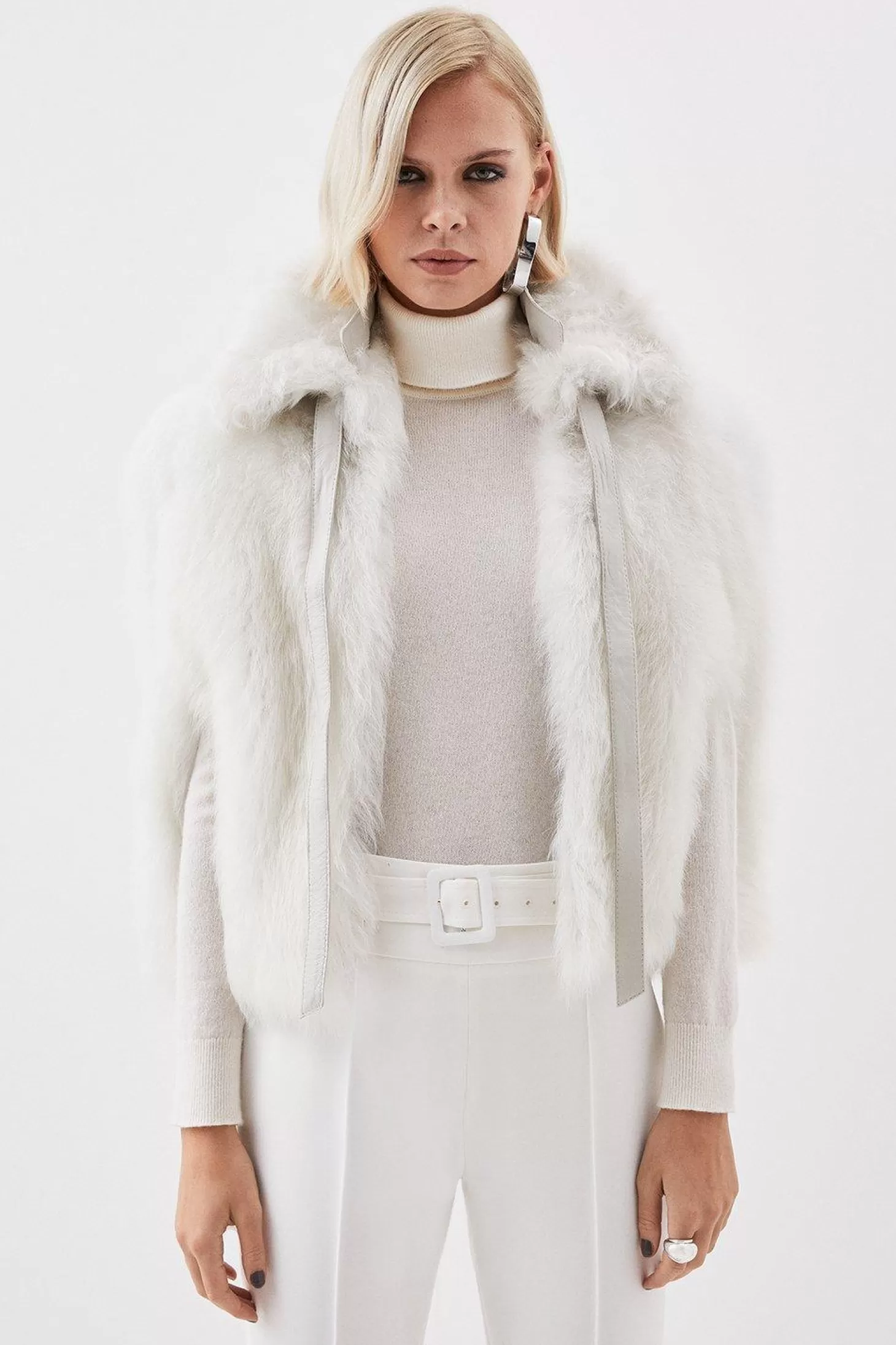 Karen Millen The Founder: Tie Neck Shearling Collared Cape