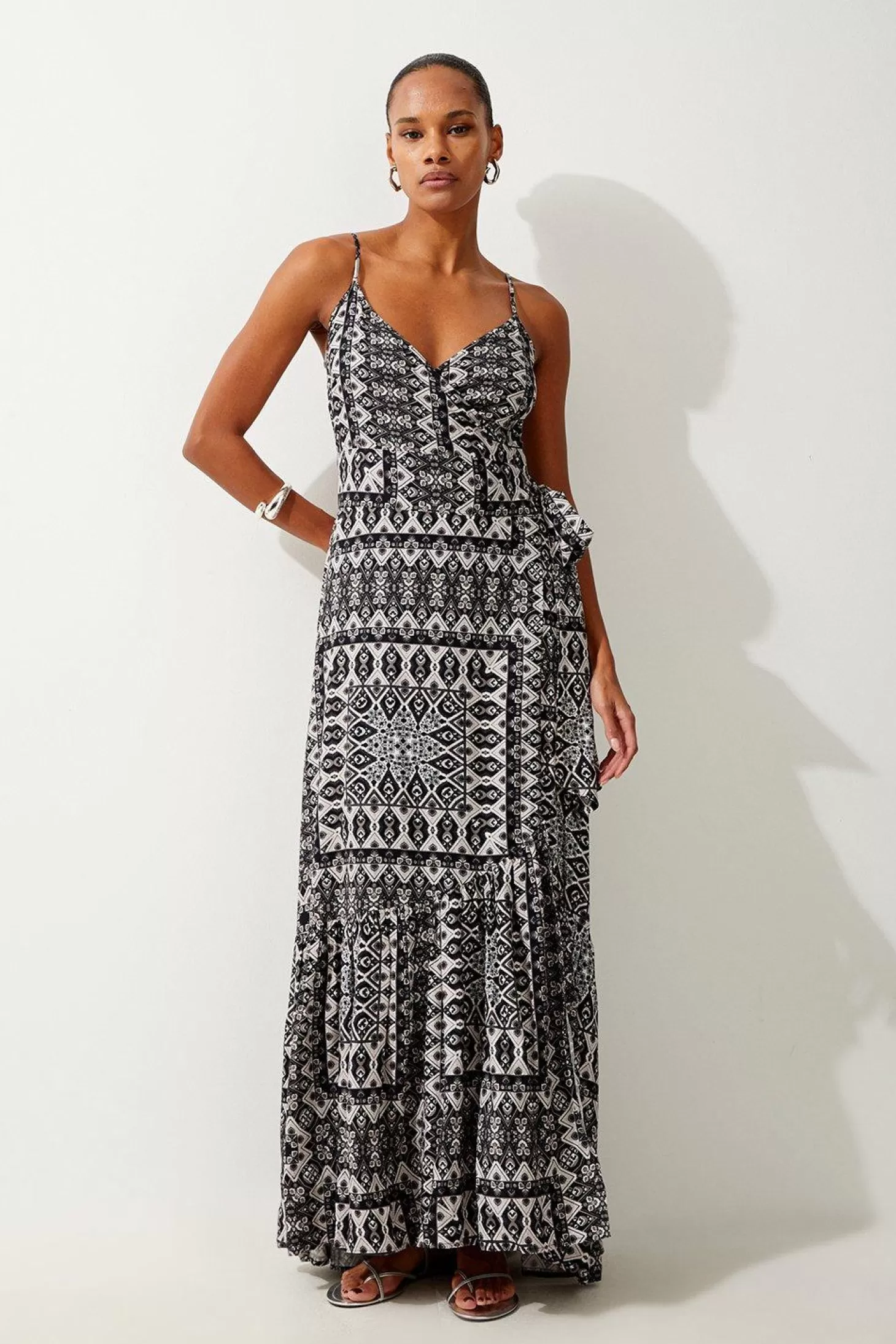 Karen Millen Tile Print Metallic Thread Beach Dress