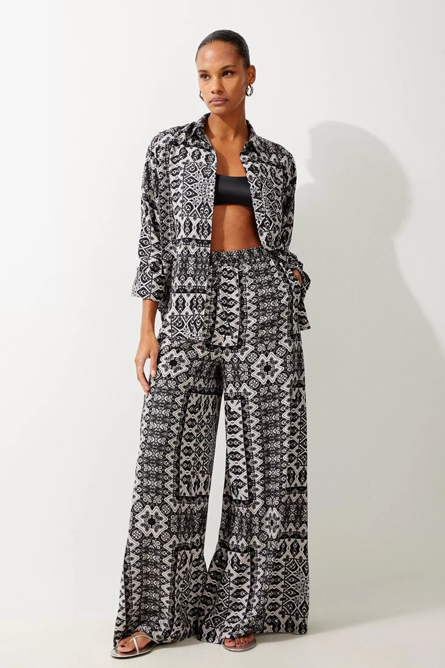 Karen Millen Tile Print Spun Viscose Beach Pants