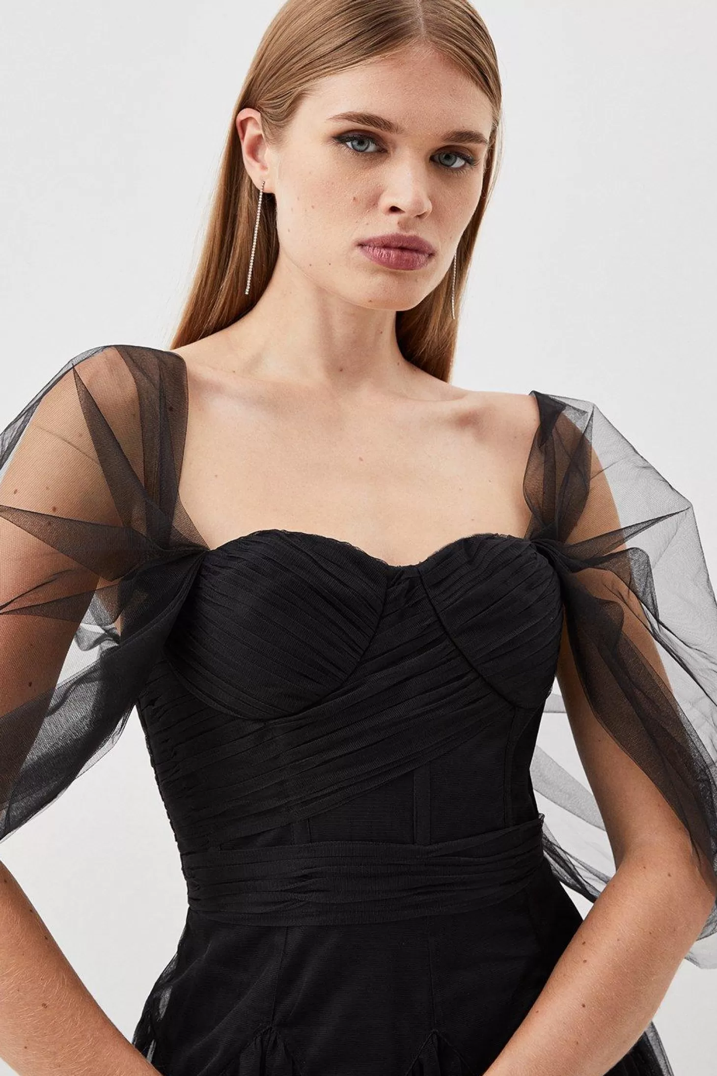 Karen Millen Tulle Corseted Woven Midi Dress