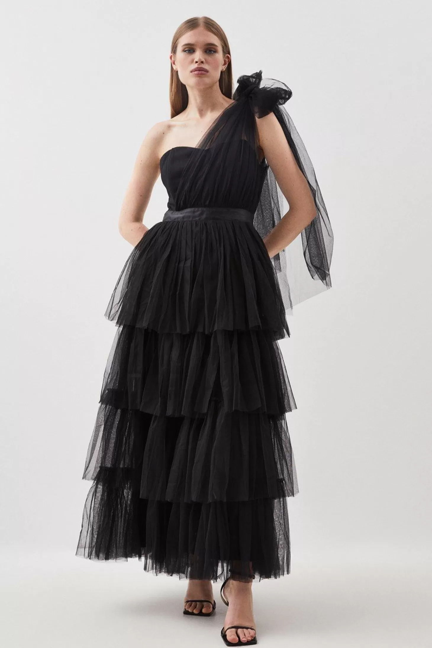 Karen Millen Tulle One Shoulder Woven Midi Dress