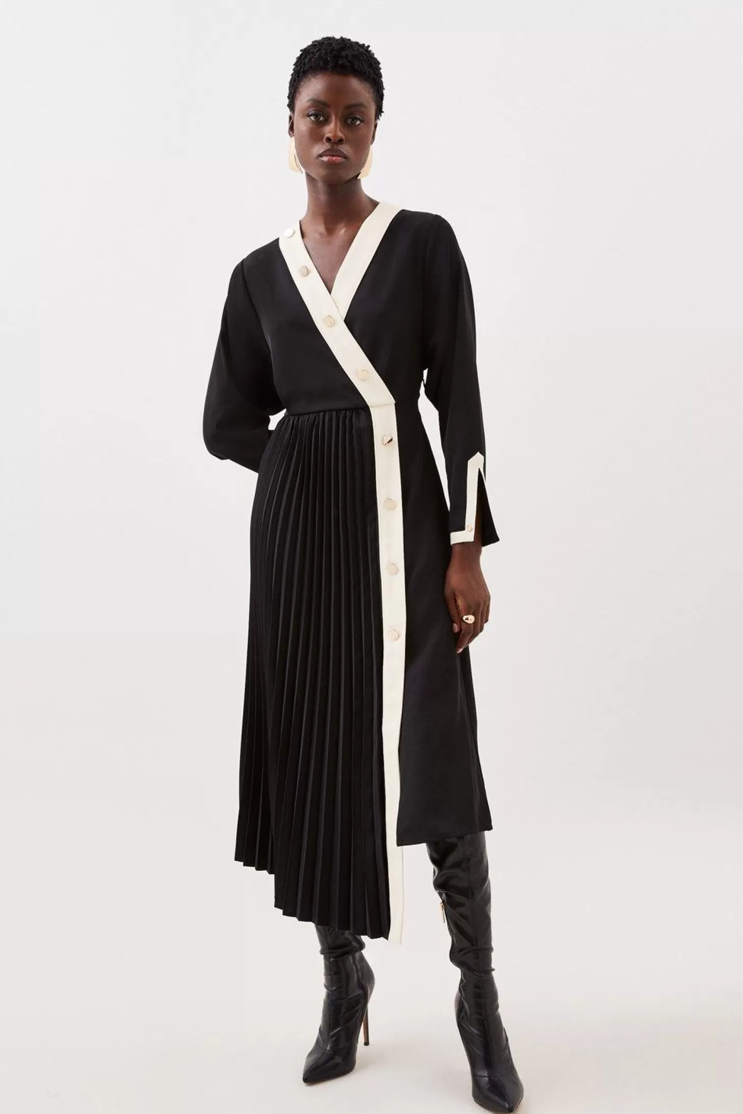 Karen Millen Twill Pleated Woven Midi Dress