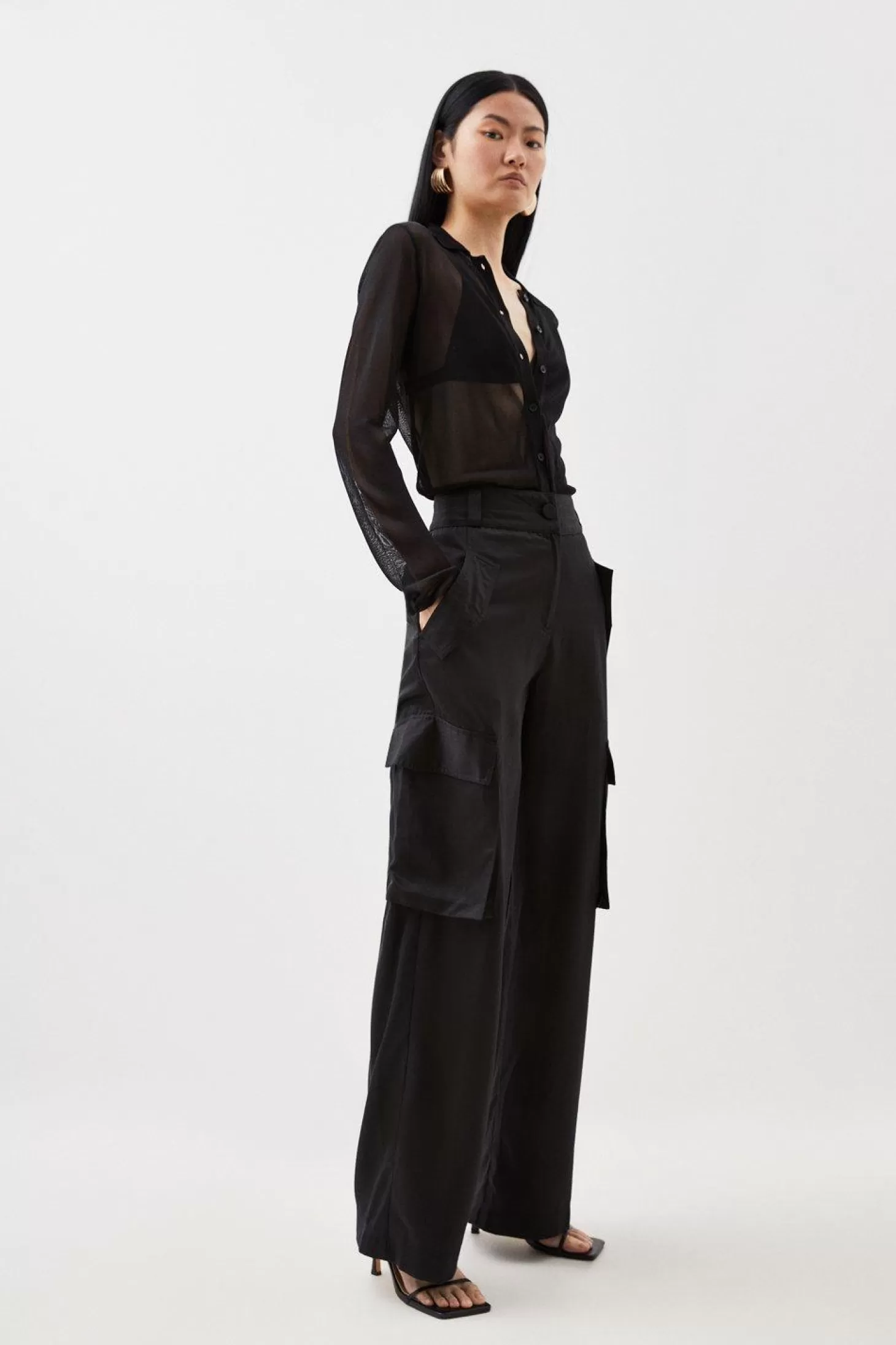 Karen Millen Twill Utility Wide Leg Woven Pants