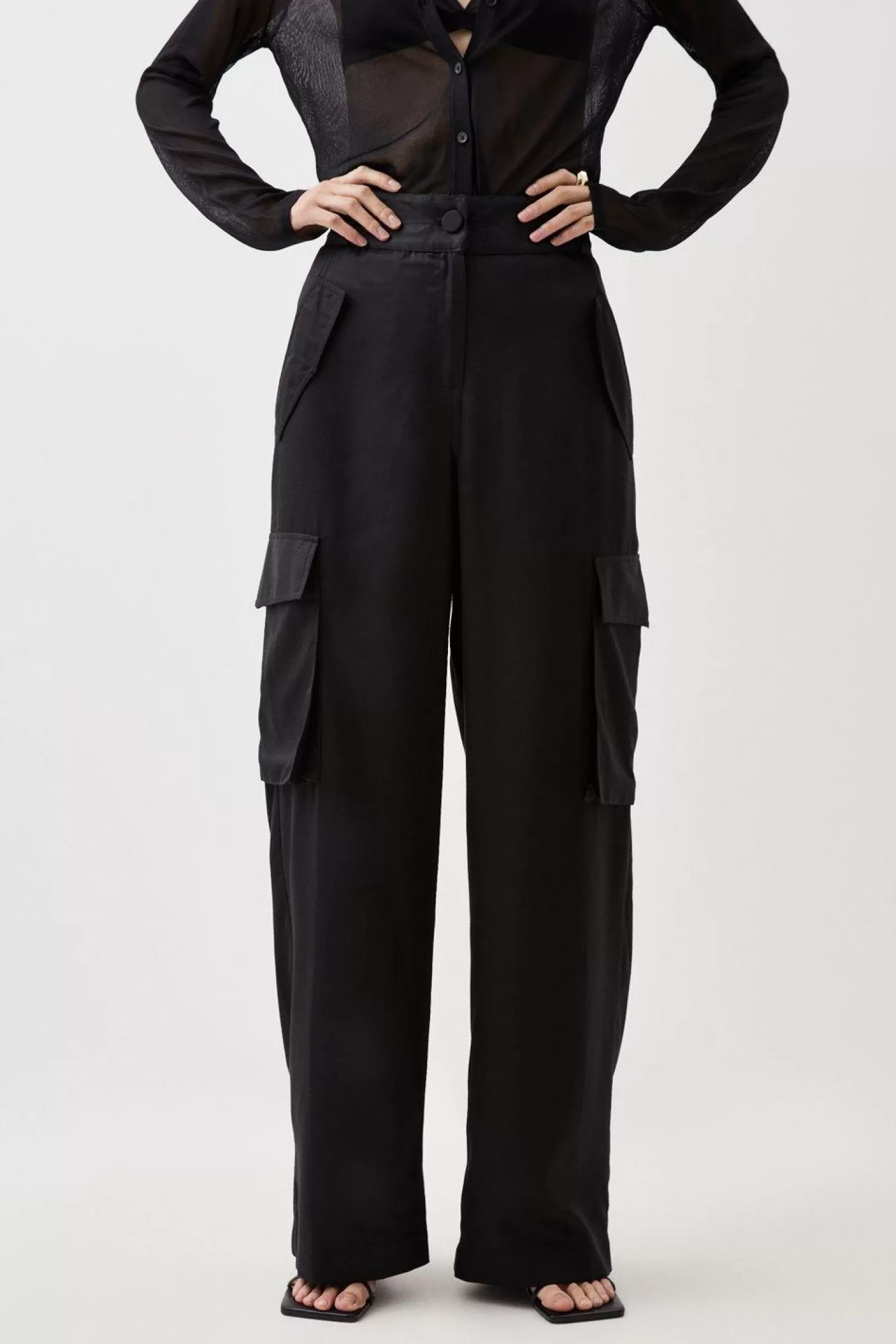 Karen Millen Twill Utility Wide Leg Woven Pants