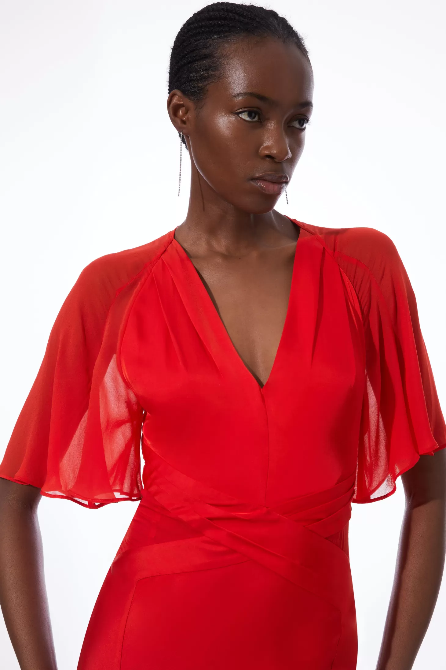 Karen Millen Twist Front Viscose And Georgette Mix Woven Maxi Dress