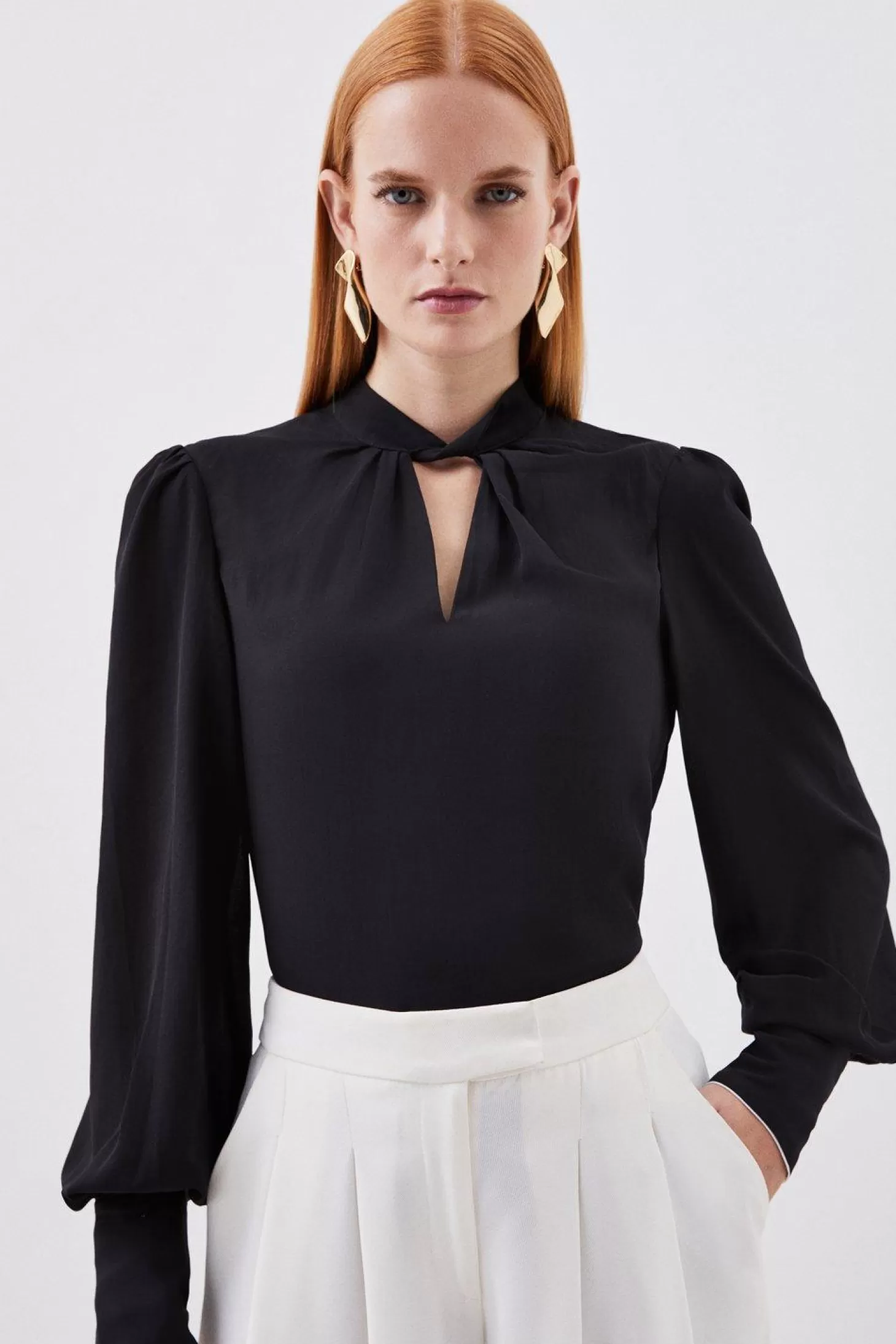 Karen Millen Twisted Neck Woven Blouse