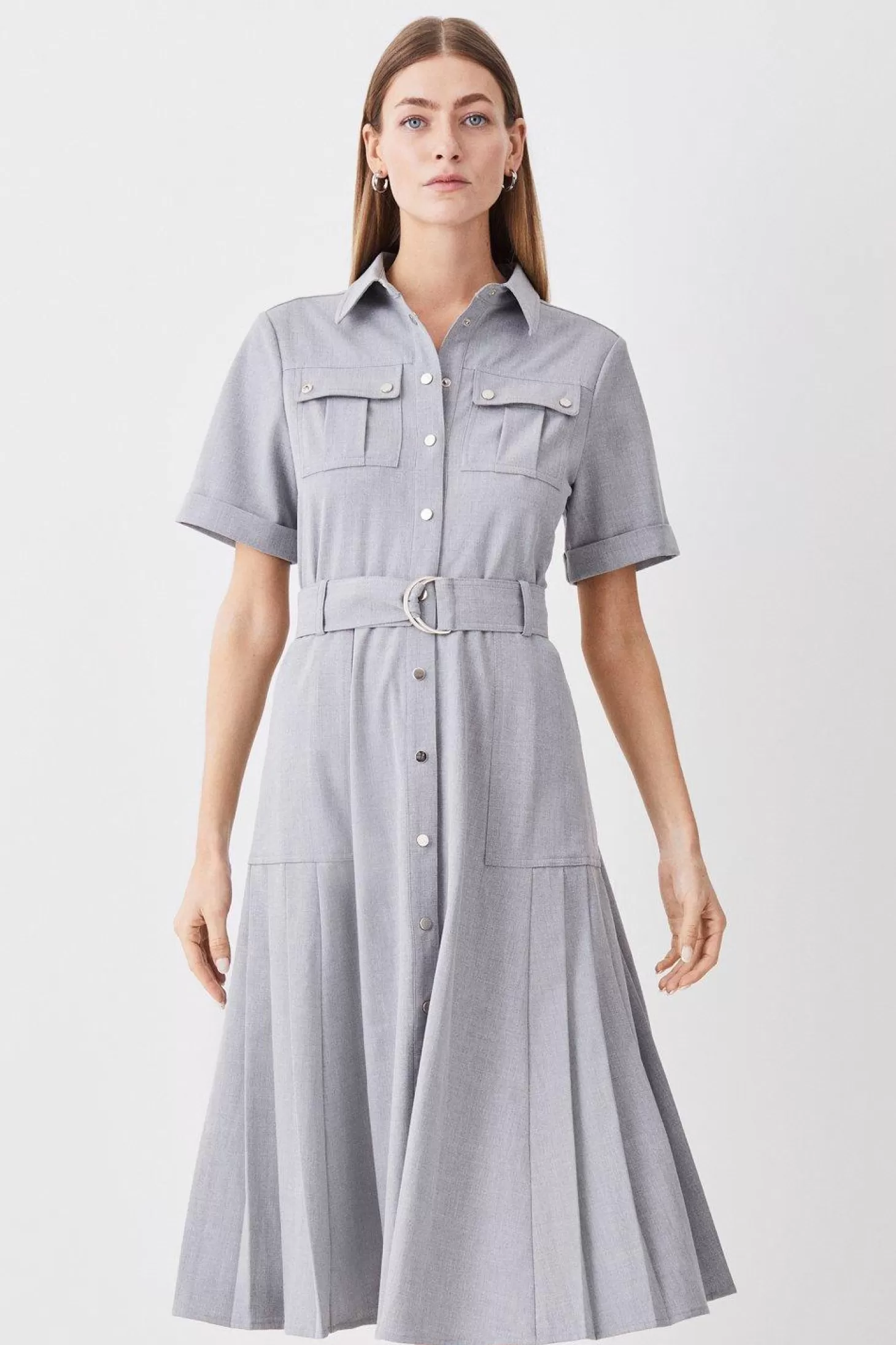 Karen Millen Utility Pocket Belted Short Sleeve Midi Dress