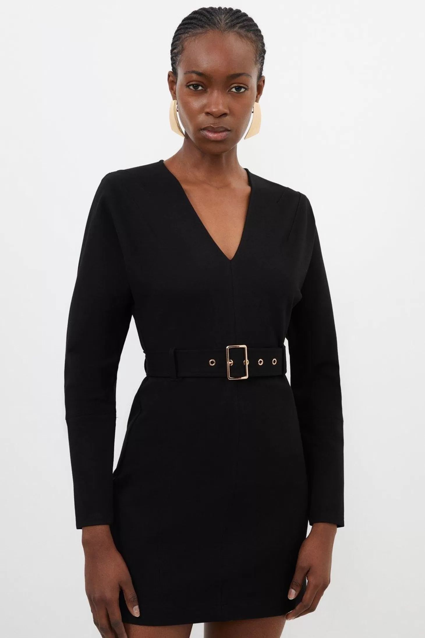 Karen Millen V Neck Belted Ponte Jersey Mini Dress