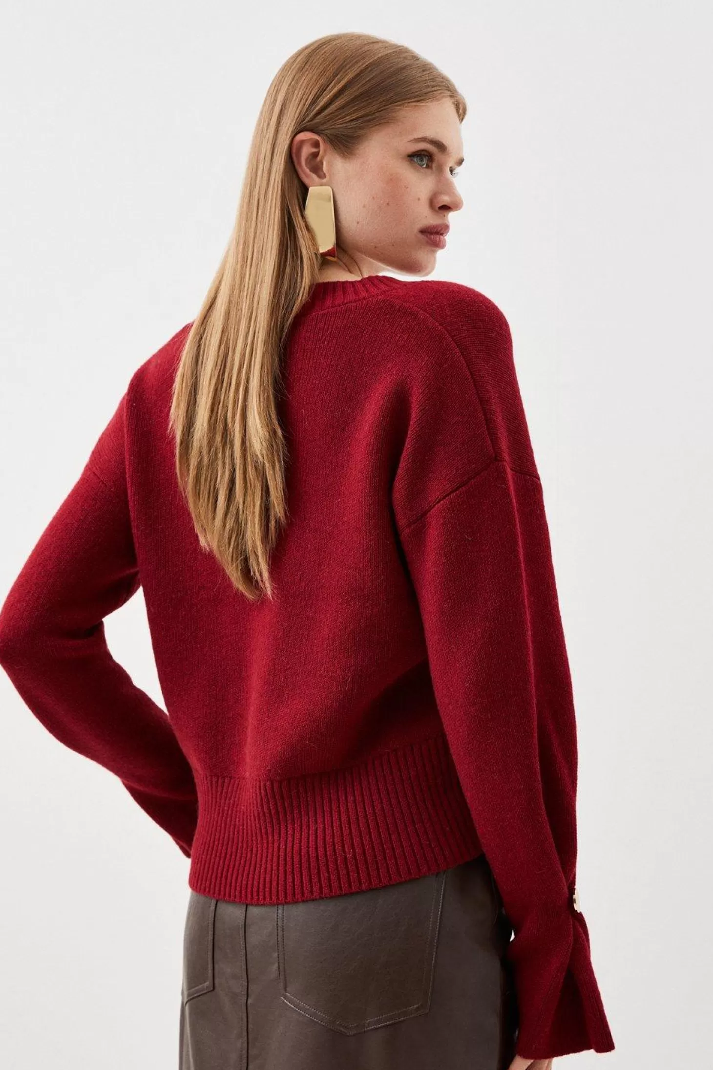 Karen Millen V Neck Premium Alpaca Wool Blend Mid Weight Full Sleeve Knit Sweater