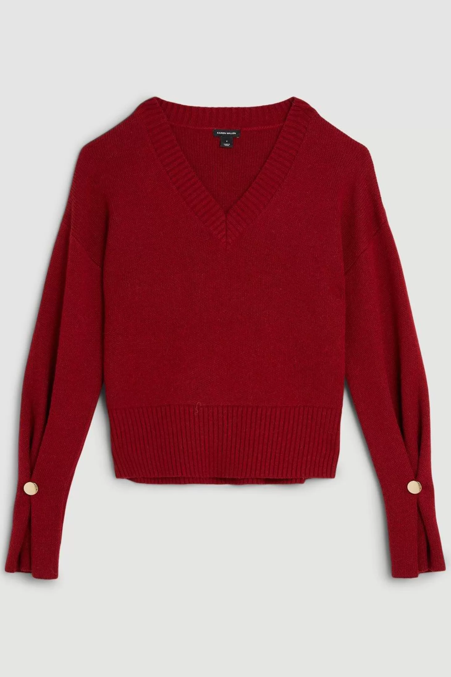 Karen Millen V Neck Premium Alpaca Wool Blend Mid Weight Full Sleeve Knit Sweater