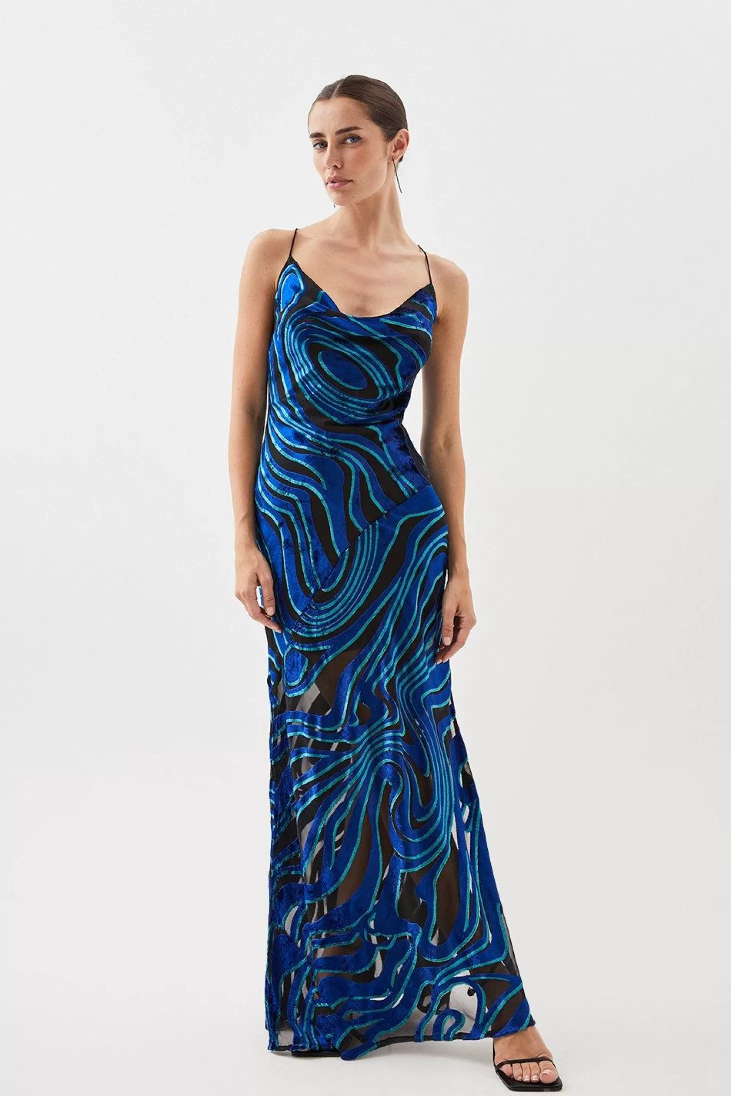 Karen Millen Velvet Devore Strappy Woven Midi Dress