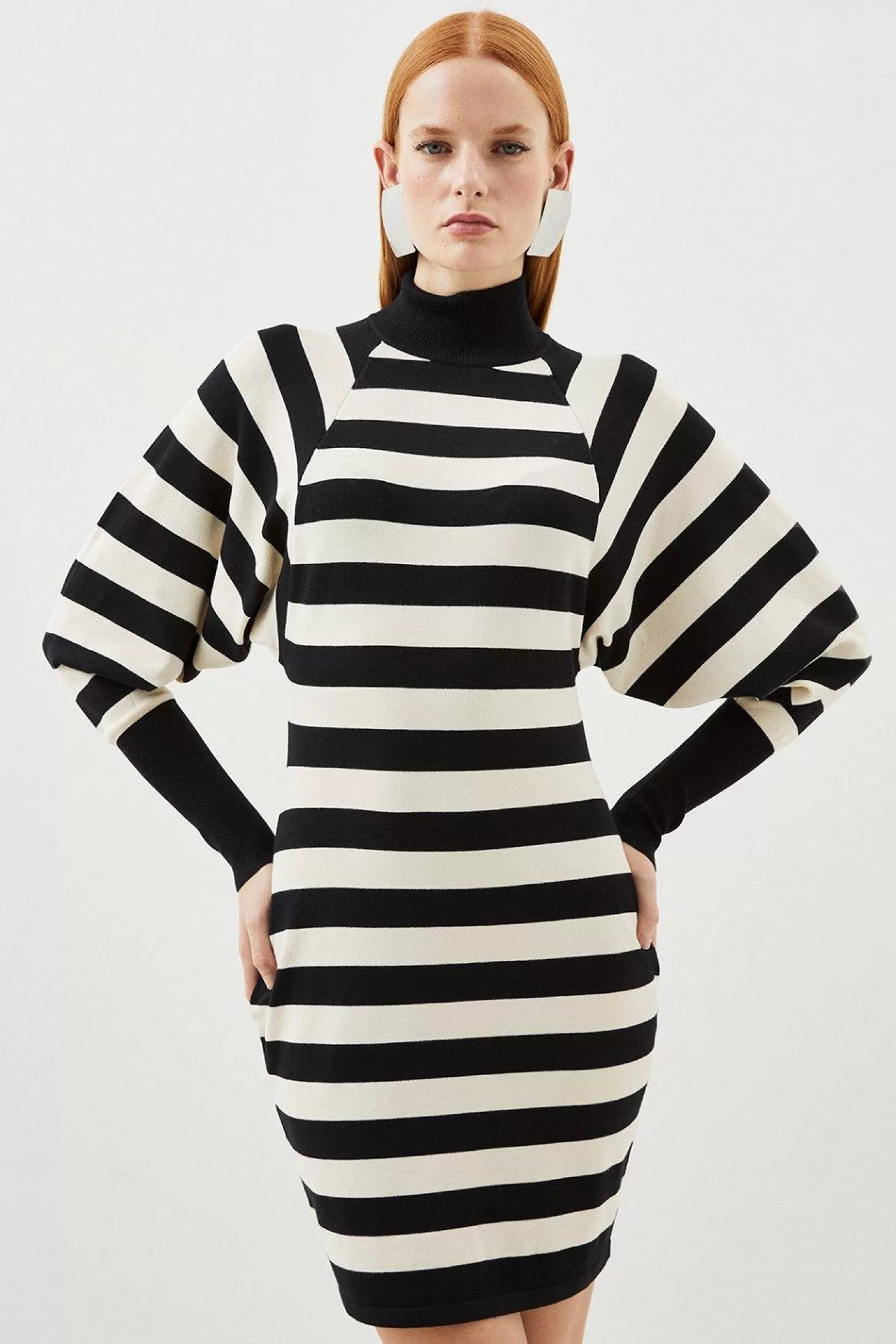 Karen Millen Viscose Blend Batwing Stripe Knit Mini Dress