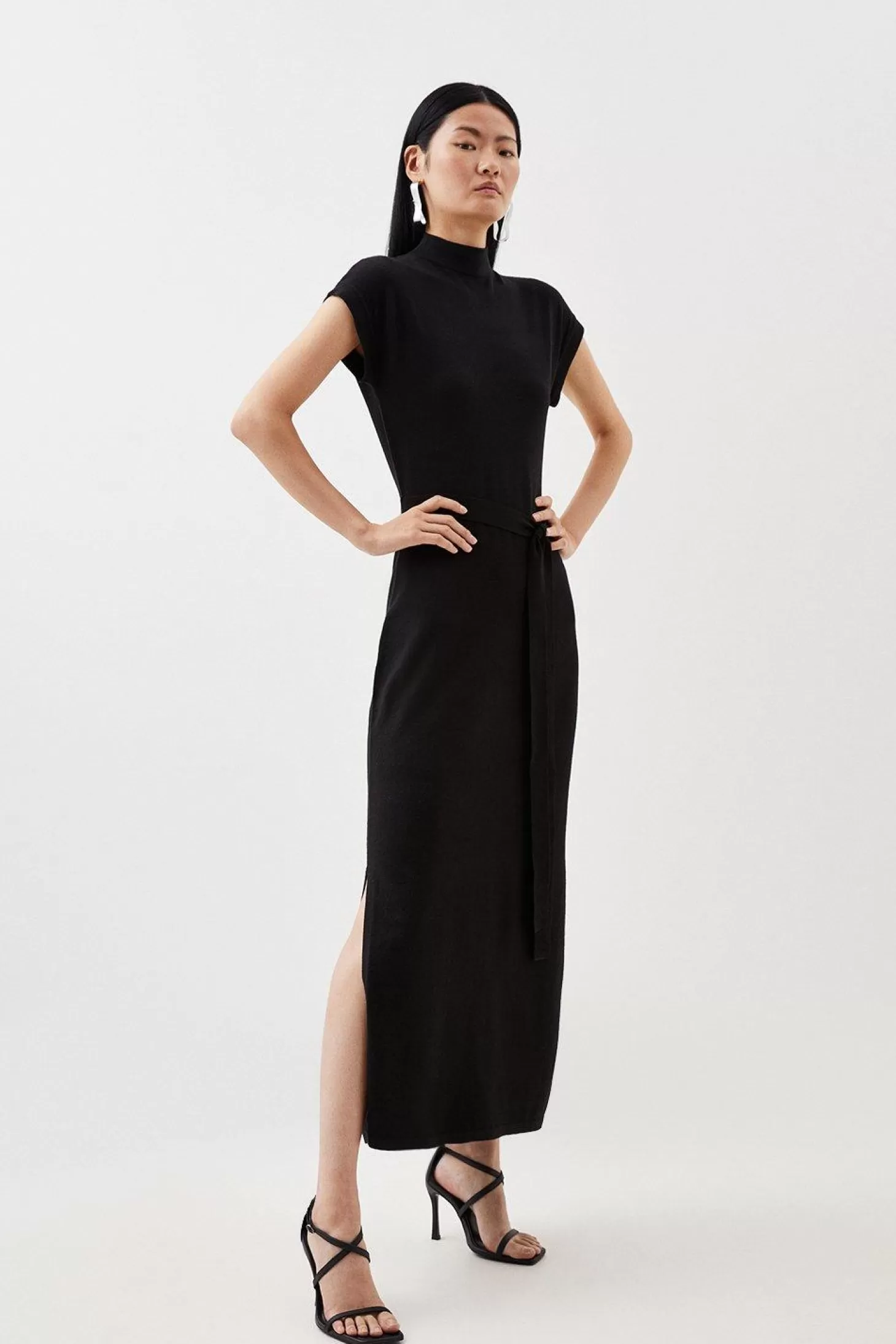 Karen Millen Viscose Blend Belted Knitted Midaxi Dress