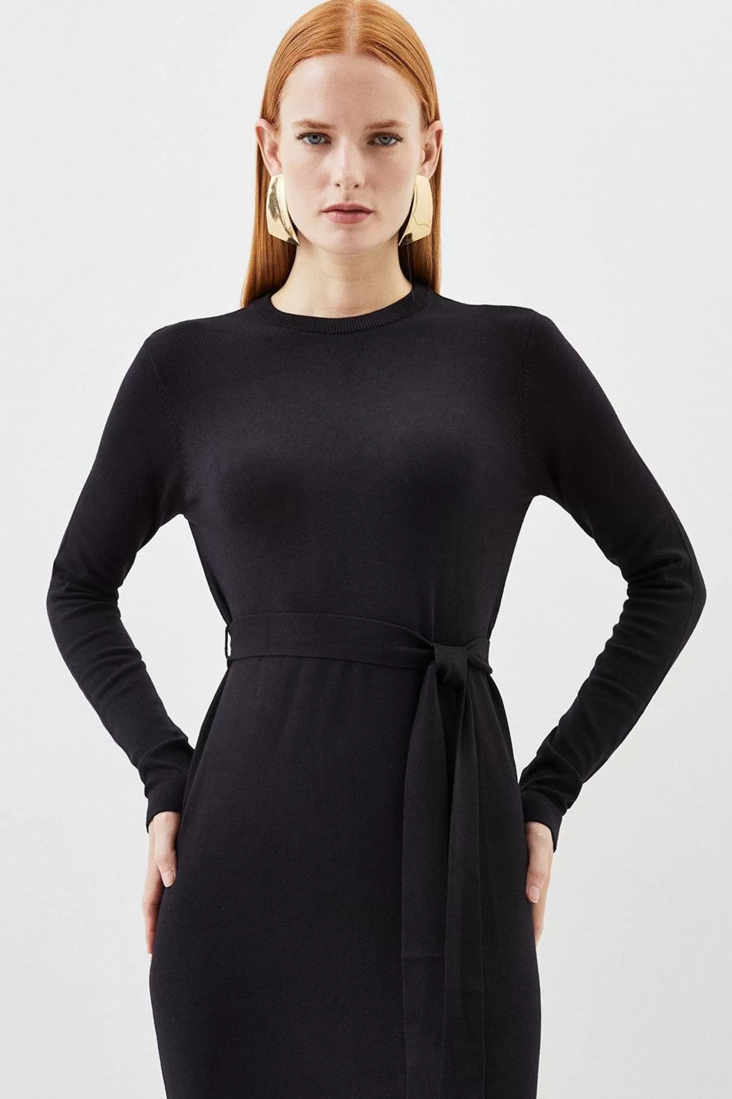 Karen Millen Viscose Blend Belted Knitted Midi Dress