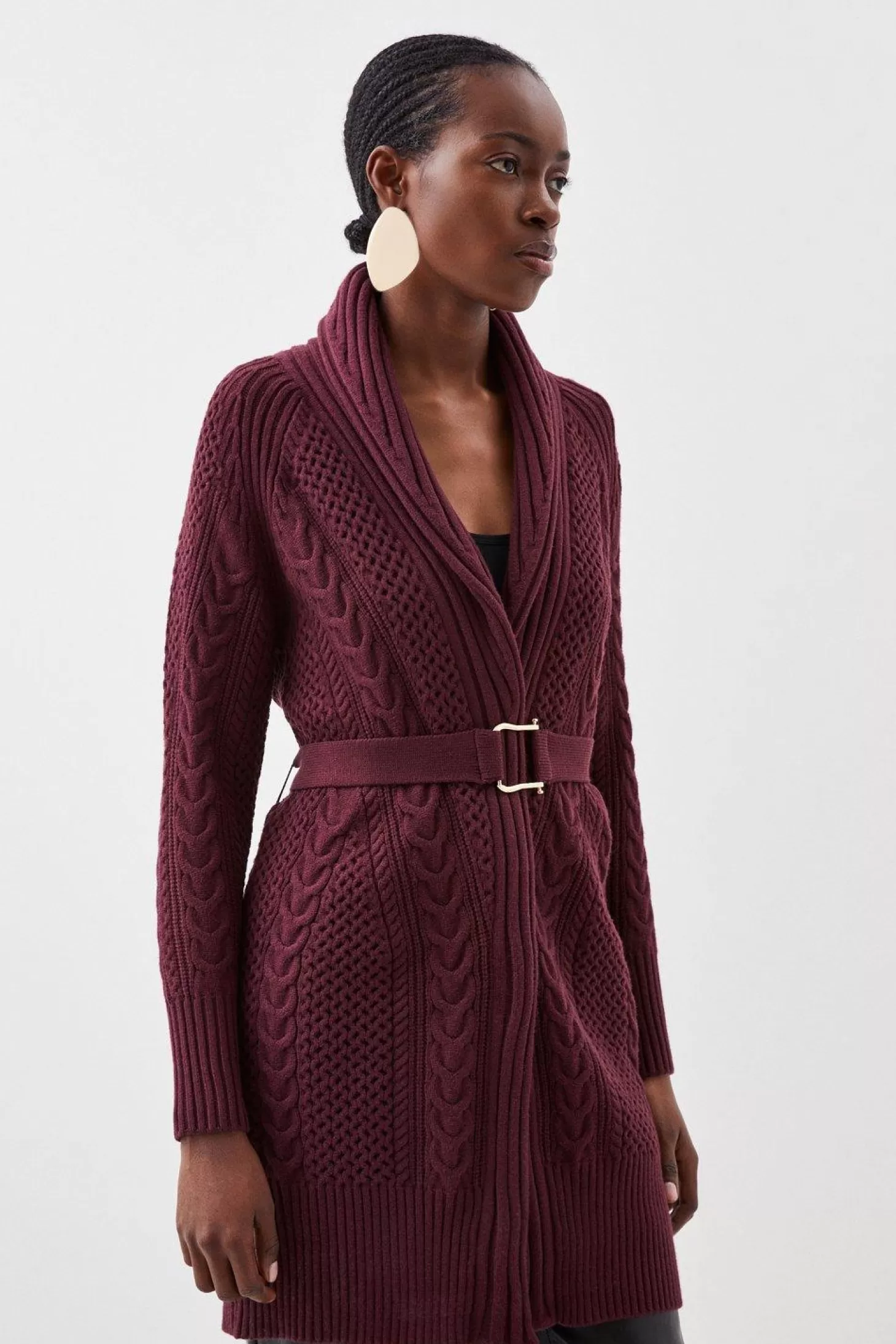 Karen Millen Viscose Blend Cable Knit Longline Cardigan