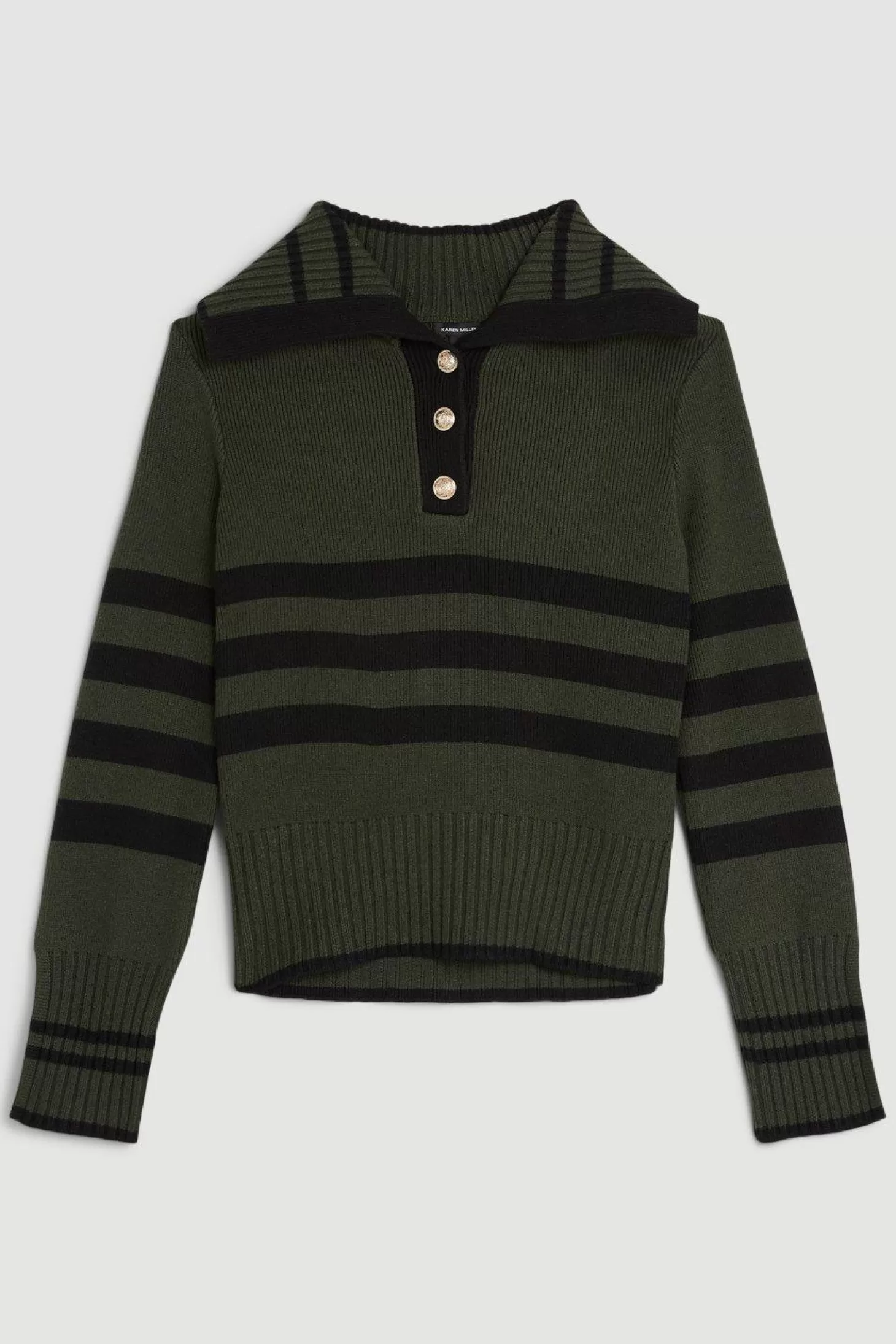 Karen Millen Viscose Blend Chunky Knit Button Up Fly Collar d Sweater