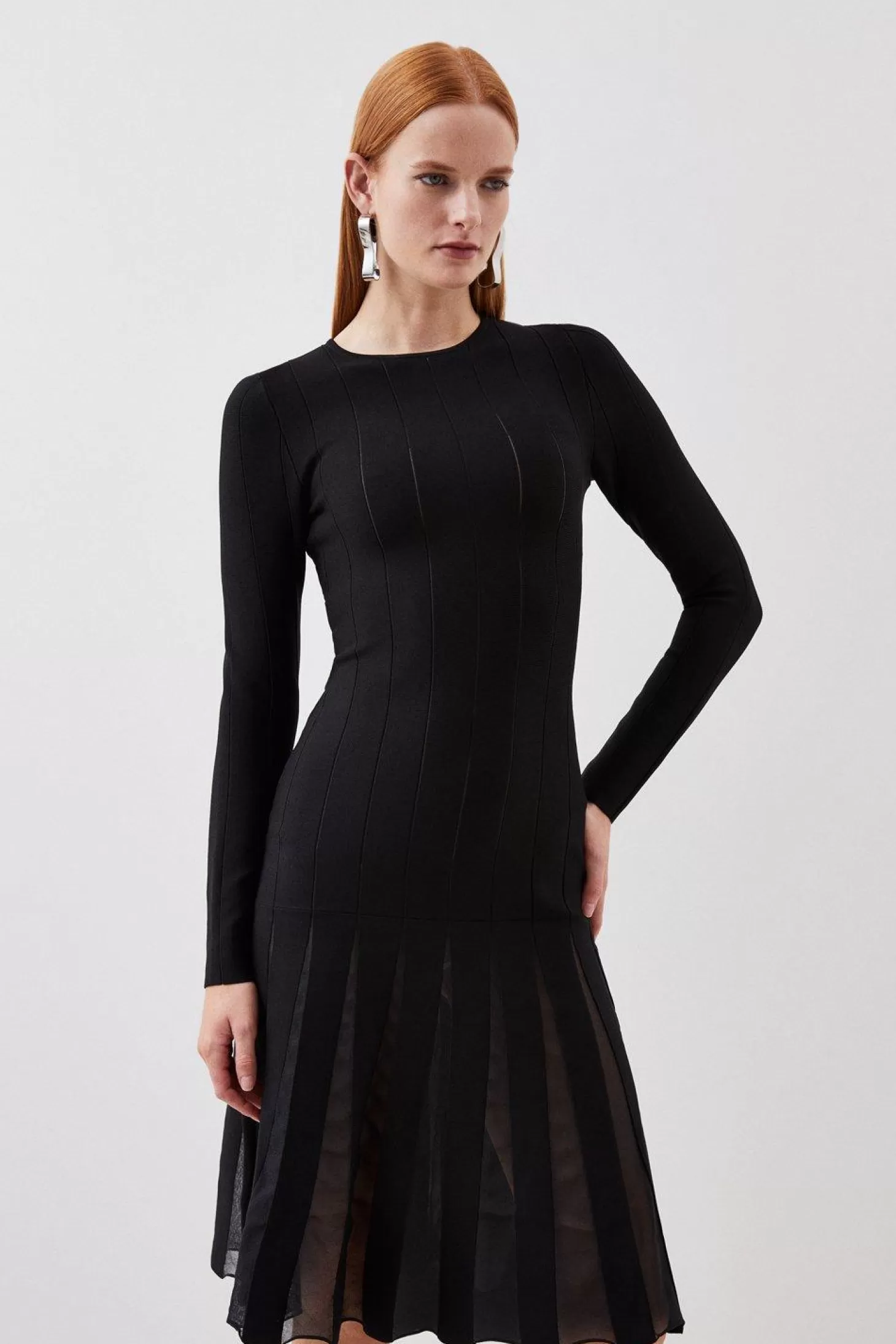 Karen Millen Viscose Blend Filament Full Skirt Knit Midi Dress