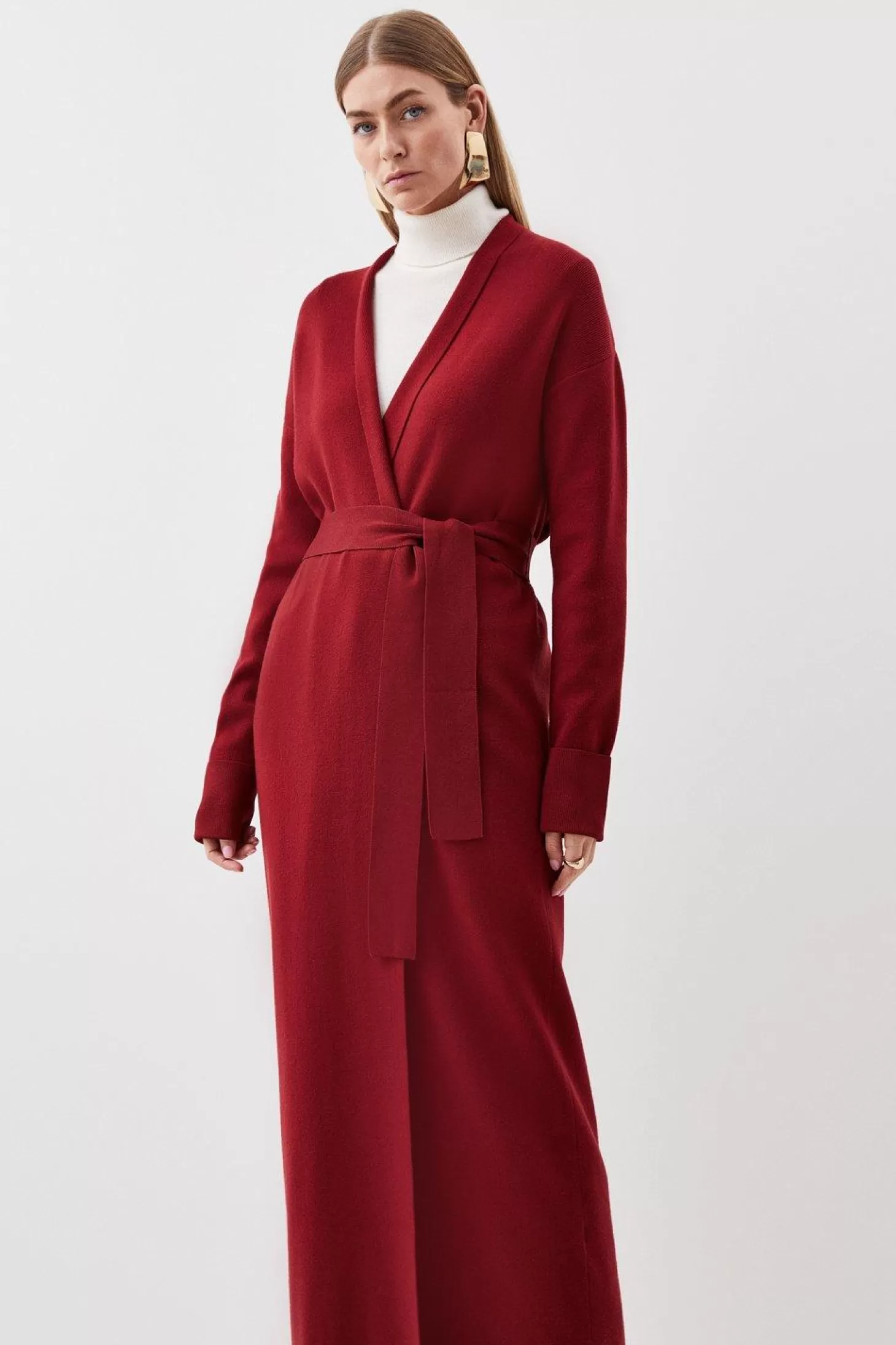 Karen Millen Viscose Blend Knit Maxi Belted Coatigan