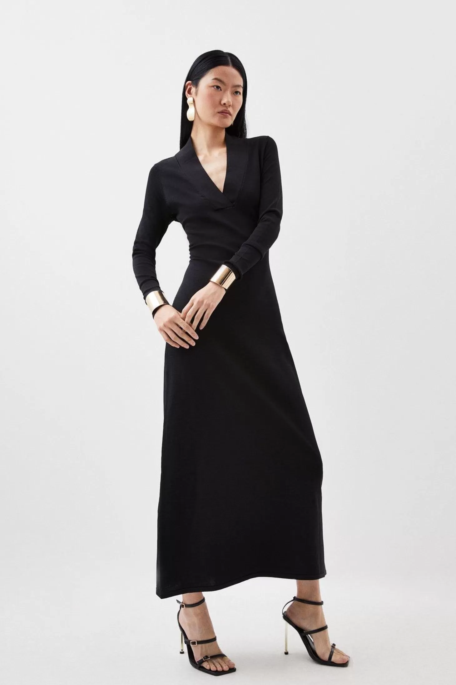 Karen Millen Viscose Blend Knit Midaxi Dress With Shawl Collar