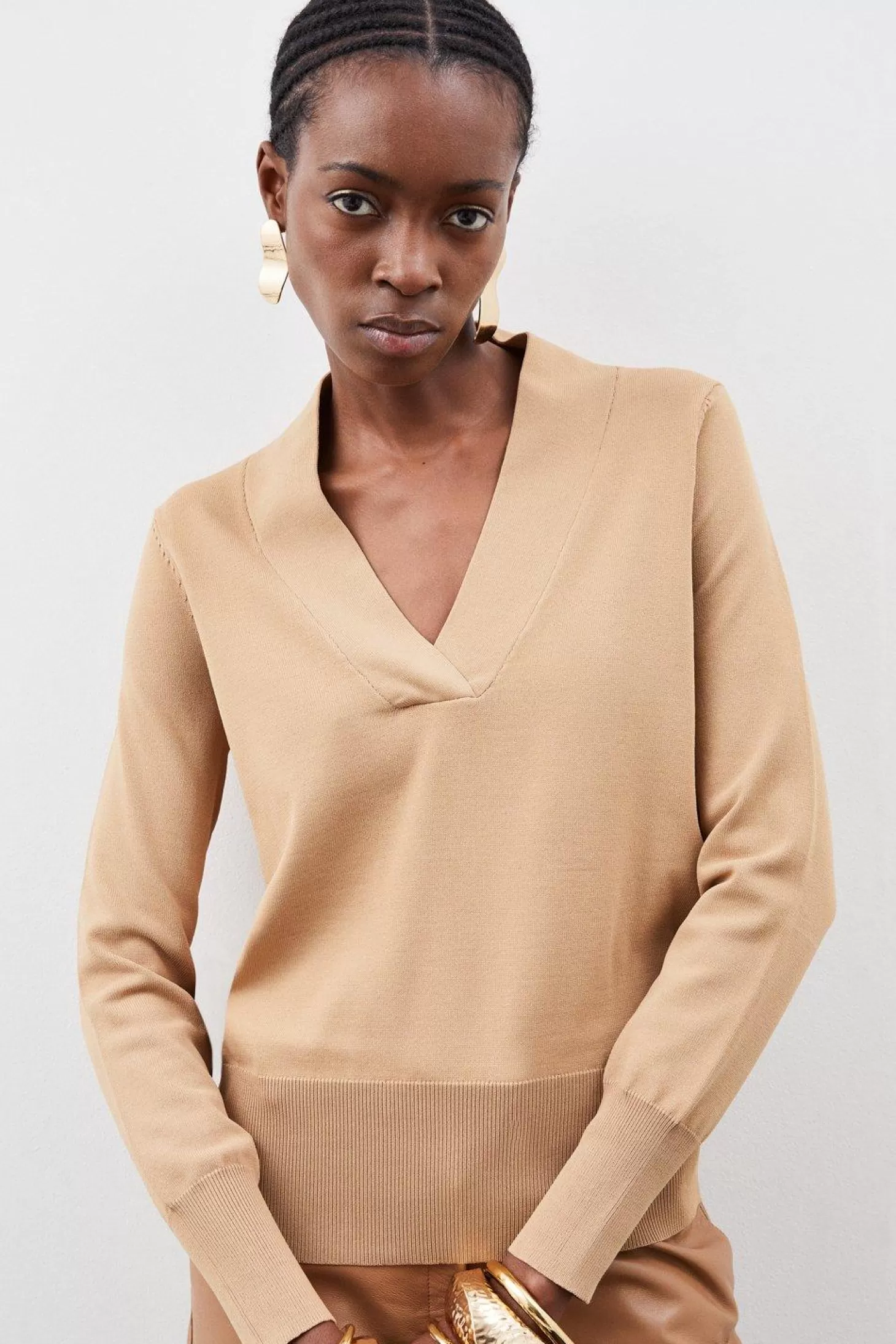 Karen Millen Viscose Blend Knit Shawl Collar Top