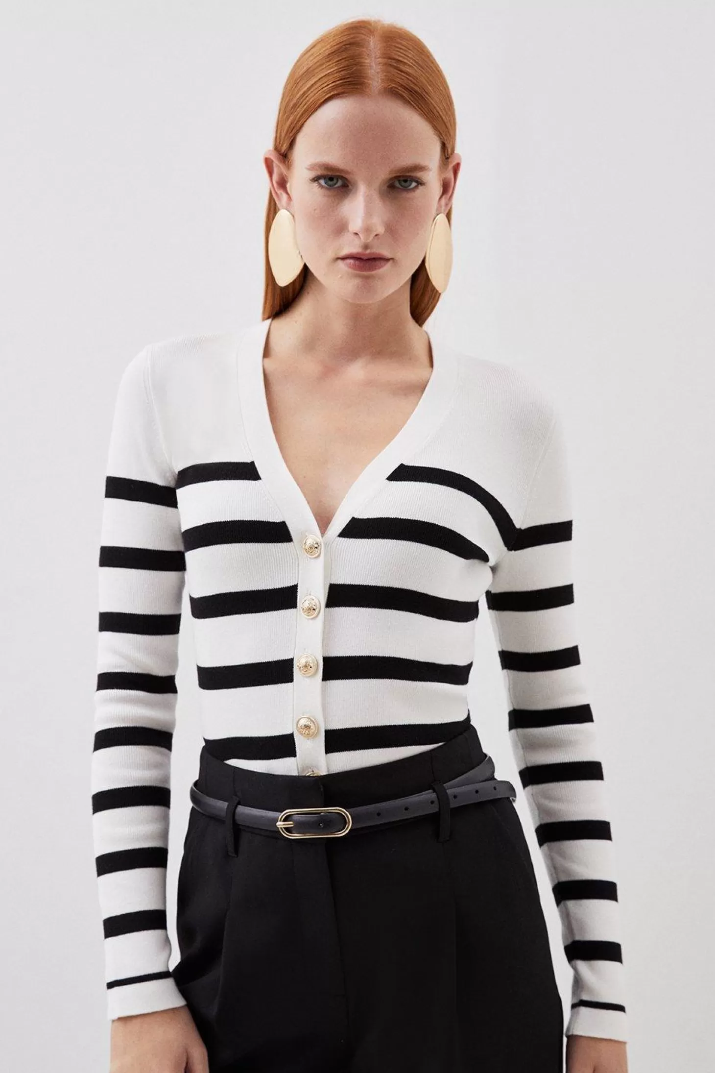 Karen Millen Viscose Blend Knit Stripe Cardigan