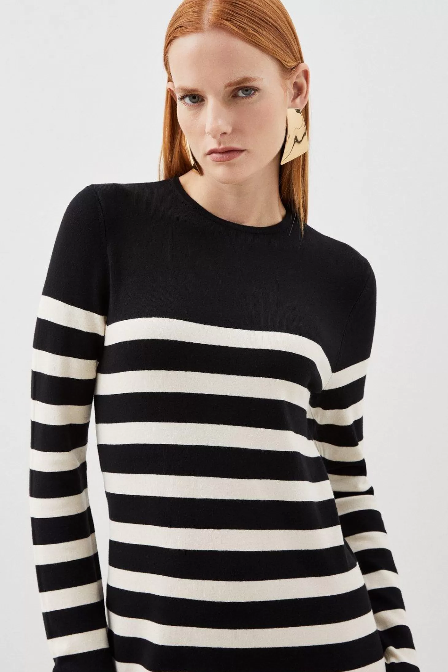 Karen Millen Viscose Blend Knit Stripe Midi Dress