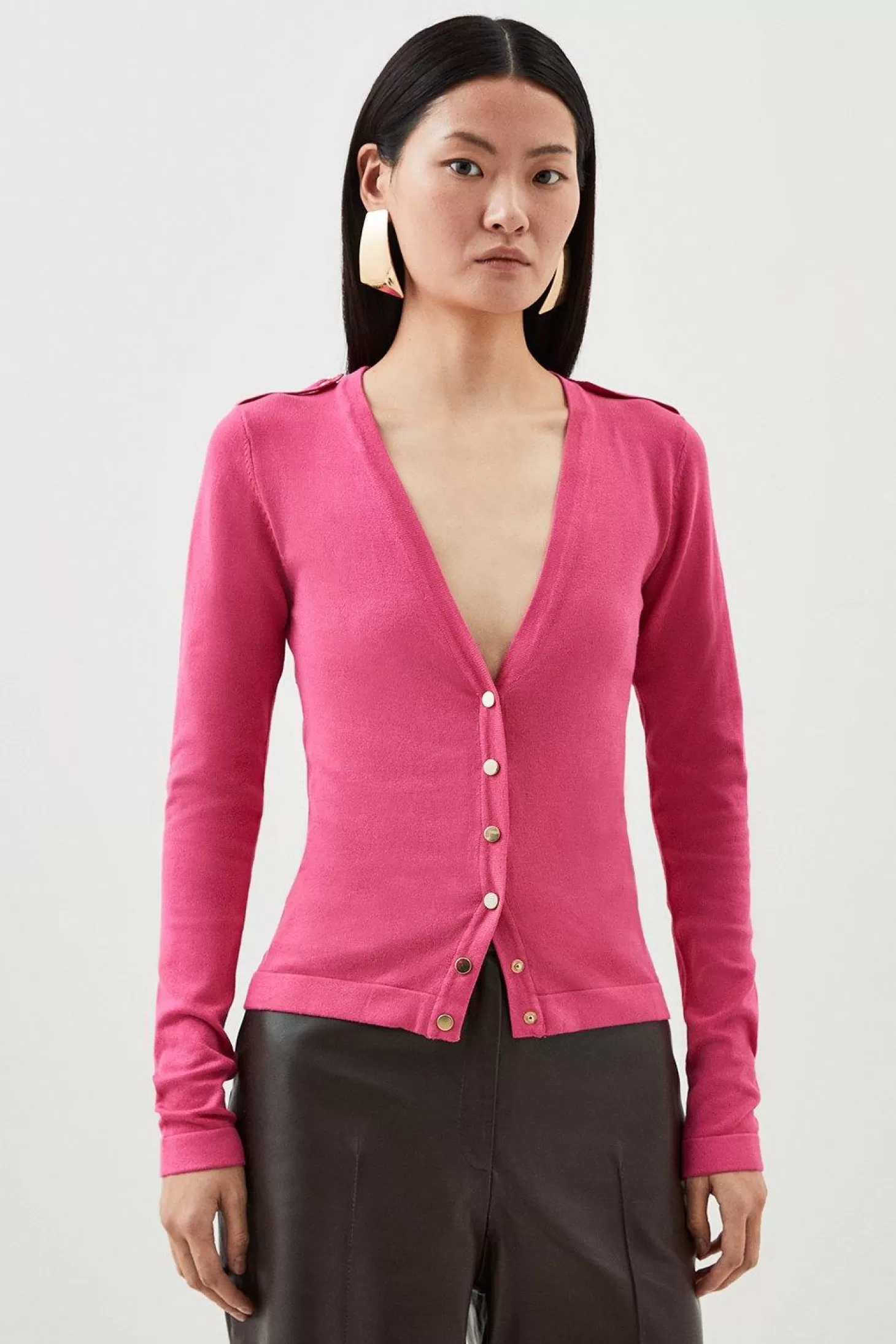 Karen Millen Viscose Blend Knitted Button Detail Cardigan