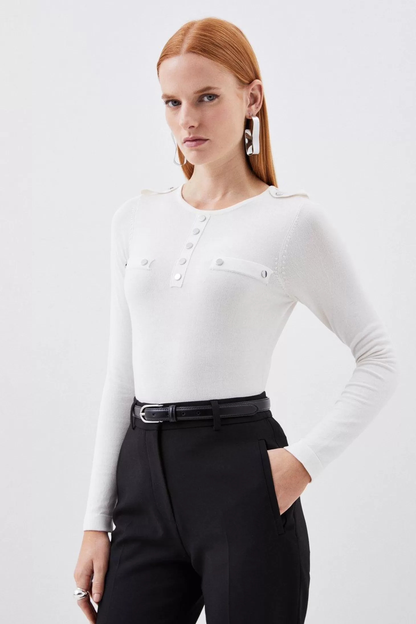 Karen Millen Viscose Blend Knitted Button Detail Sweater