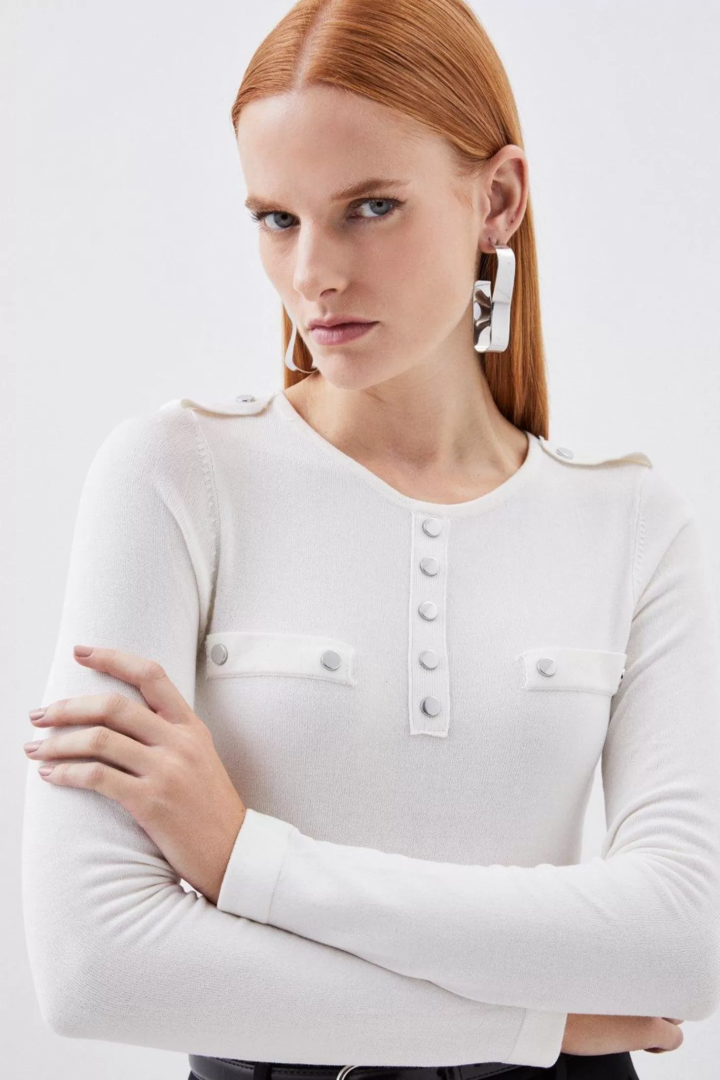 Karen Millen Viscose Blend Knitted Button Detail Sweater