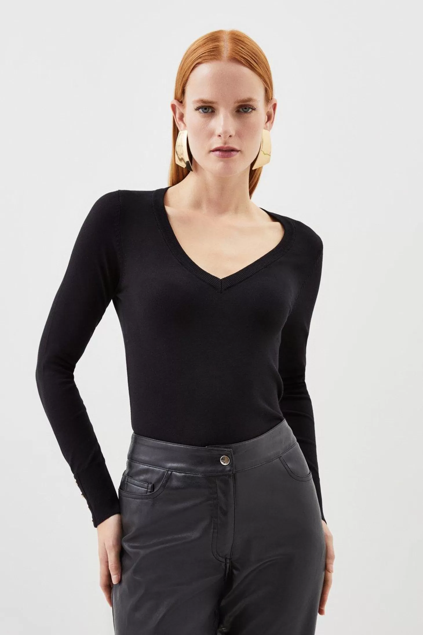 Karen Millen Viscose Blend Knitted V Neck Sweater