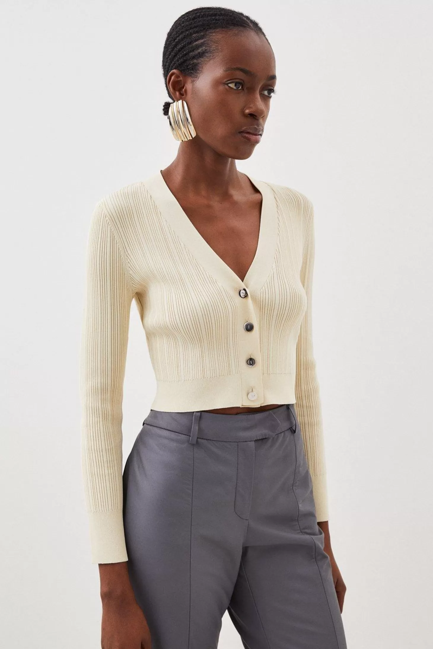 Karen Millen Viscose Blend Rib Knit Cardigan