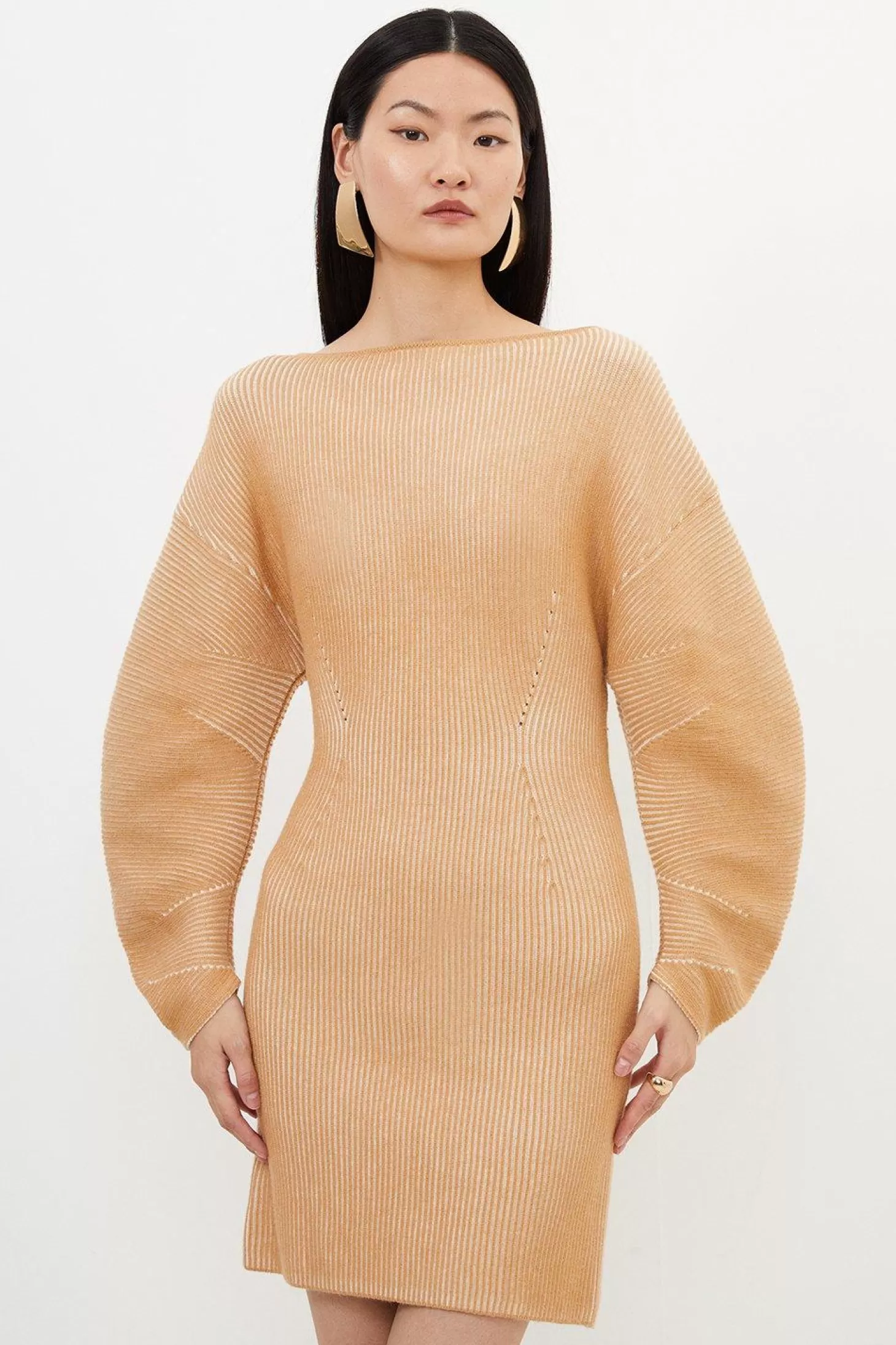 Karen Millen Viscose Blend Round Sleeve Knit Mini Dress