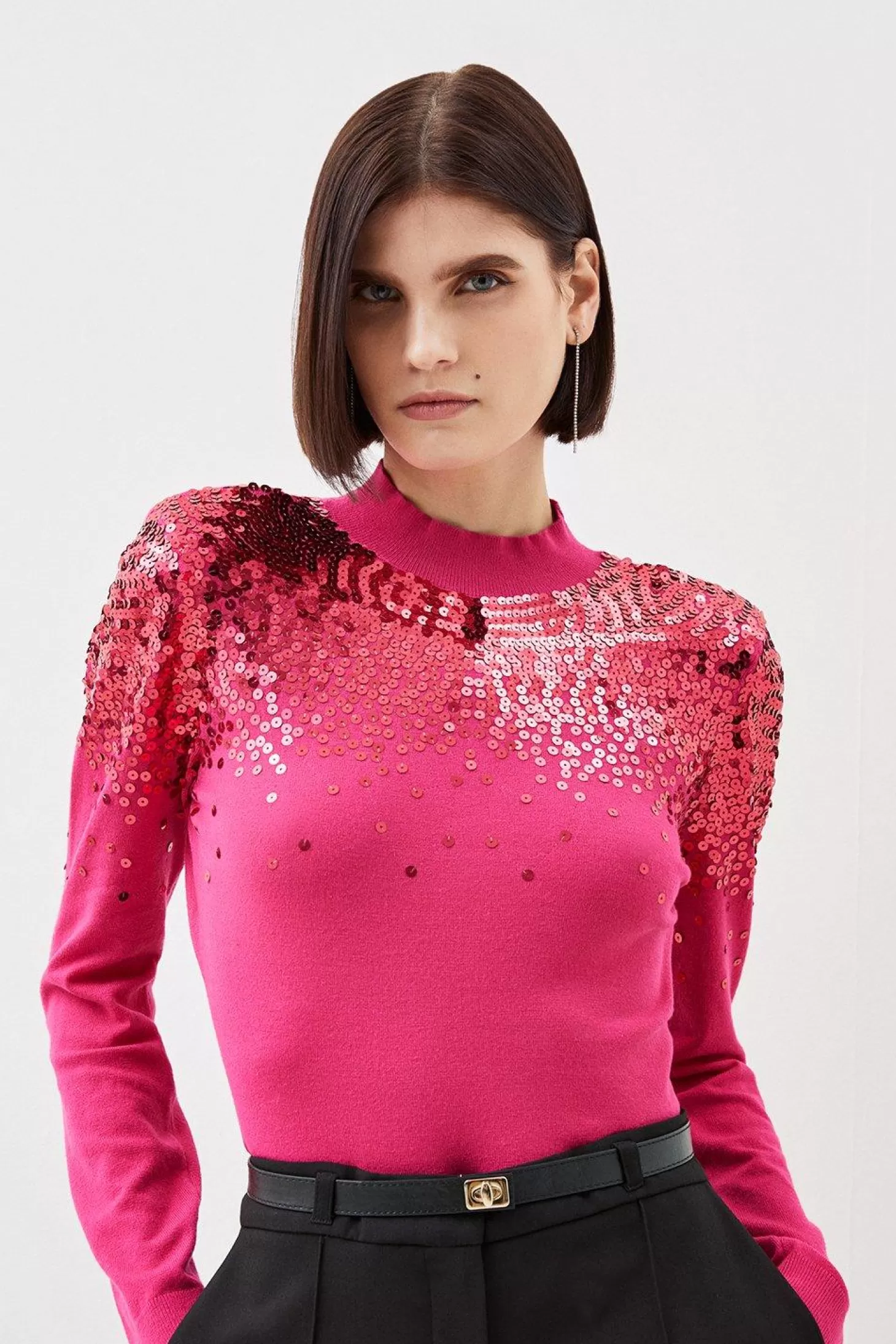 Karen Millen Viscose Blend Sequin Knit Sweater