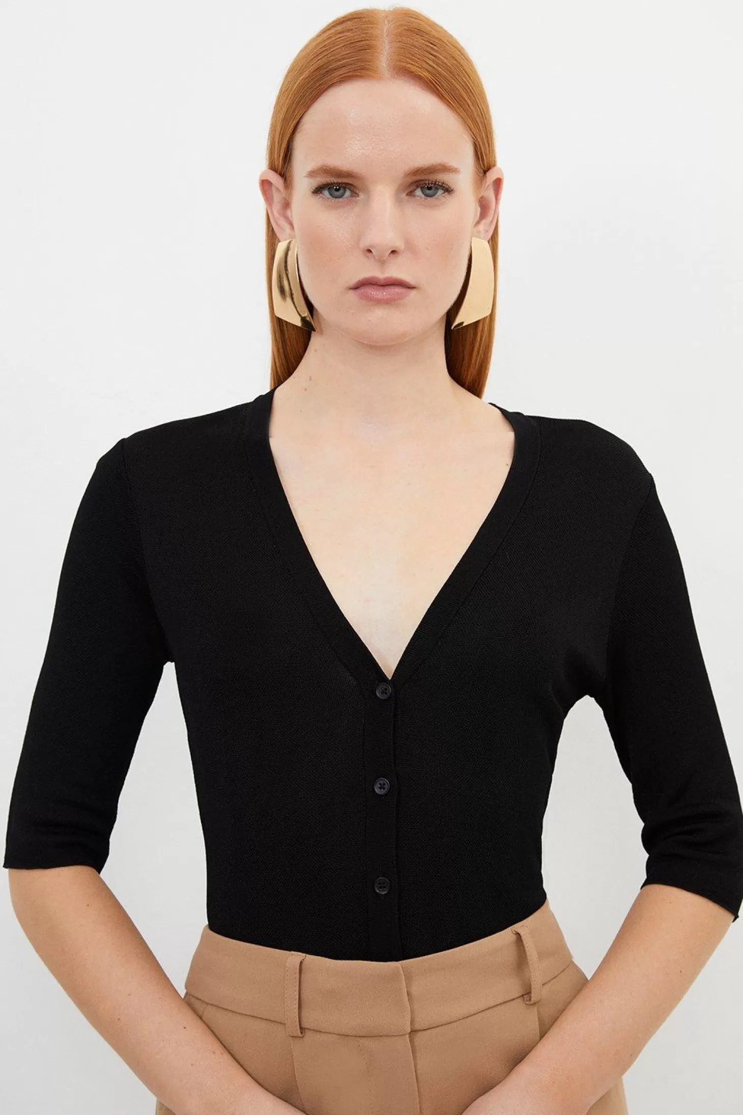 Karen Millen Viscose Blend Slinky Sheer Knit Button Shirt