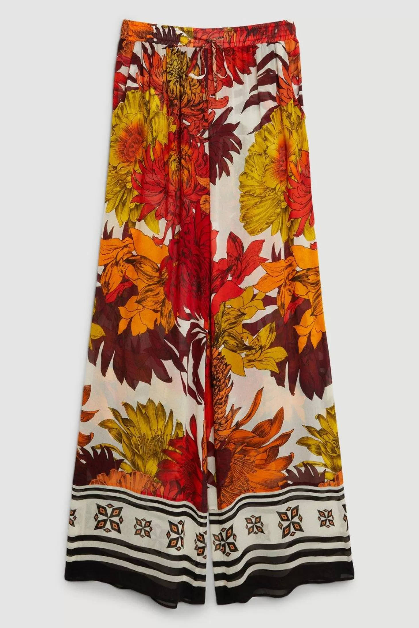 Karen Millen Viscose Georgette Border Print Beach Wide Leg Pants