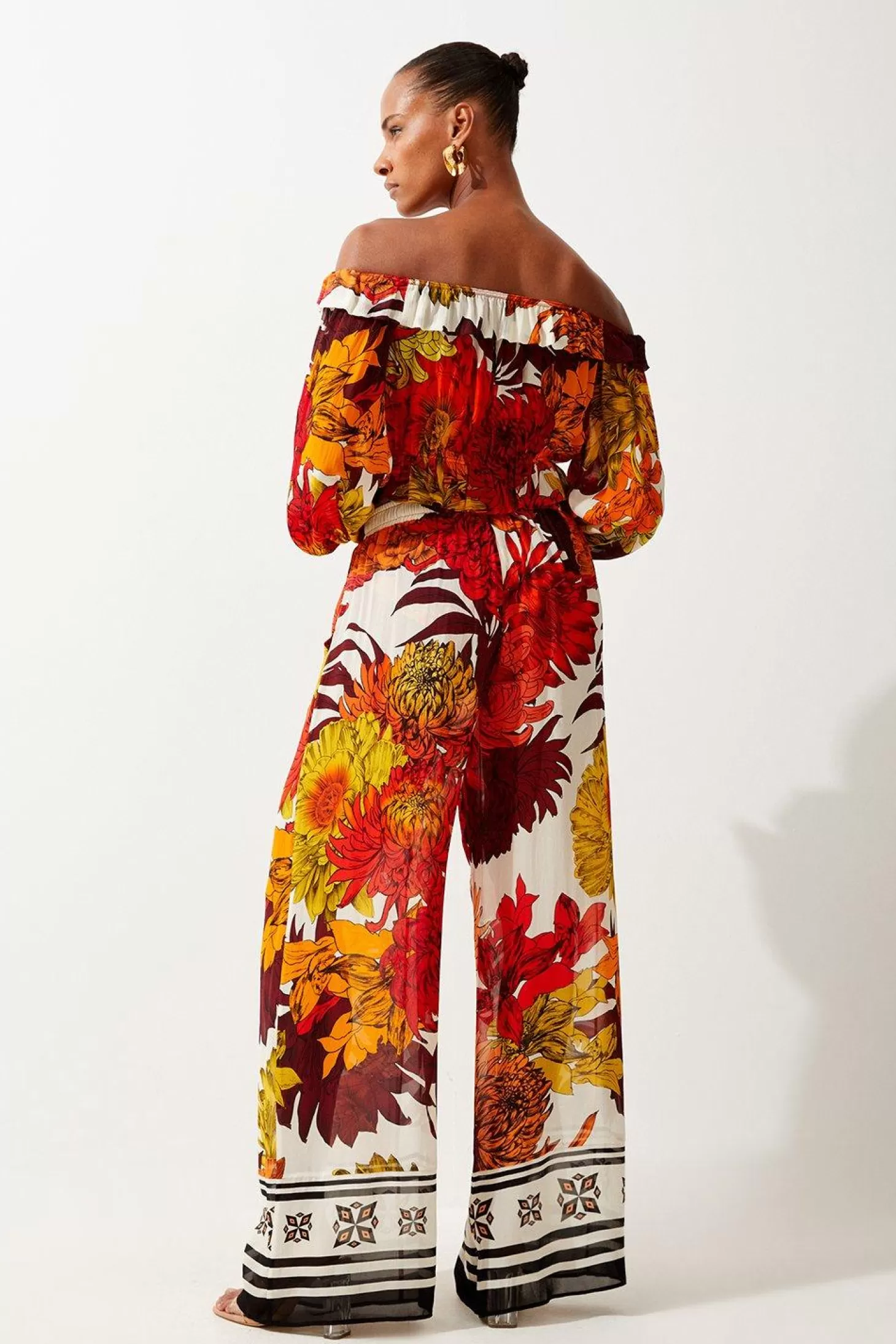 Karen Millen Viscose Georgette Border Print Beach Wide Leg Pants