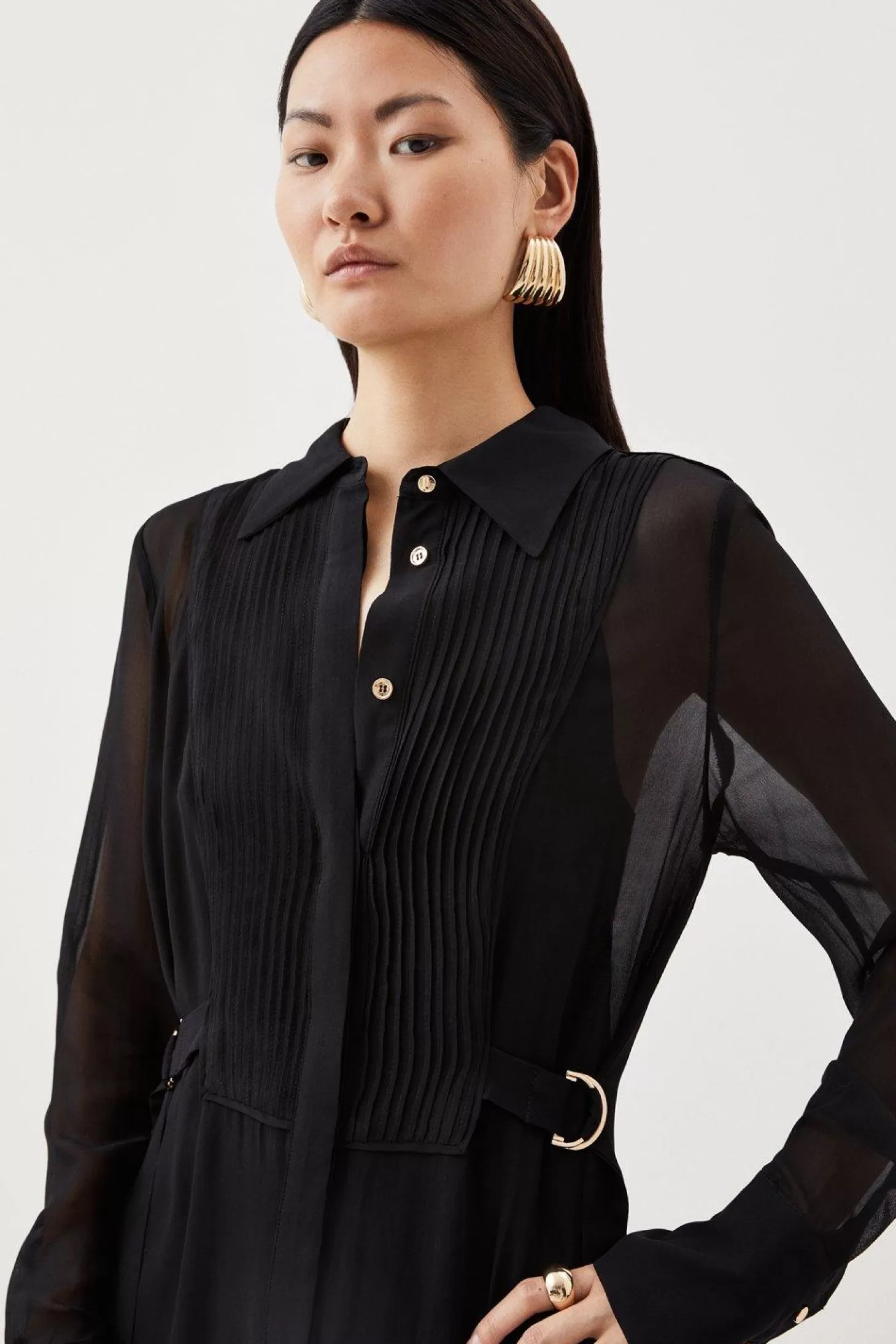 Karen Millen Viscose Pintuck Shirt Woven Midi Dress