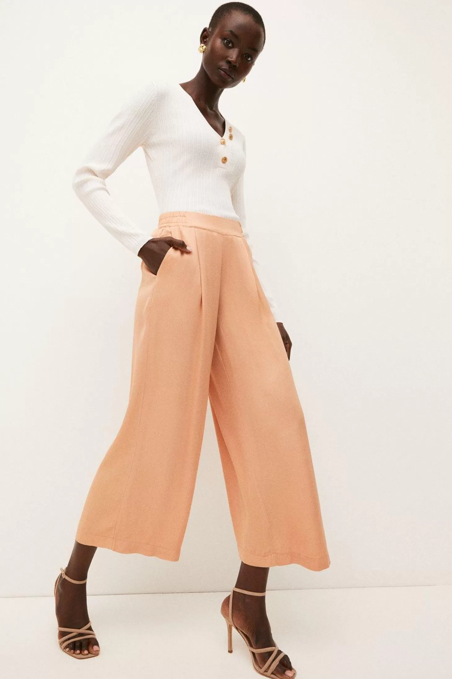 Karen Millen Viscose Satin Utility Woven Pants