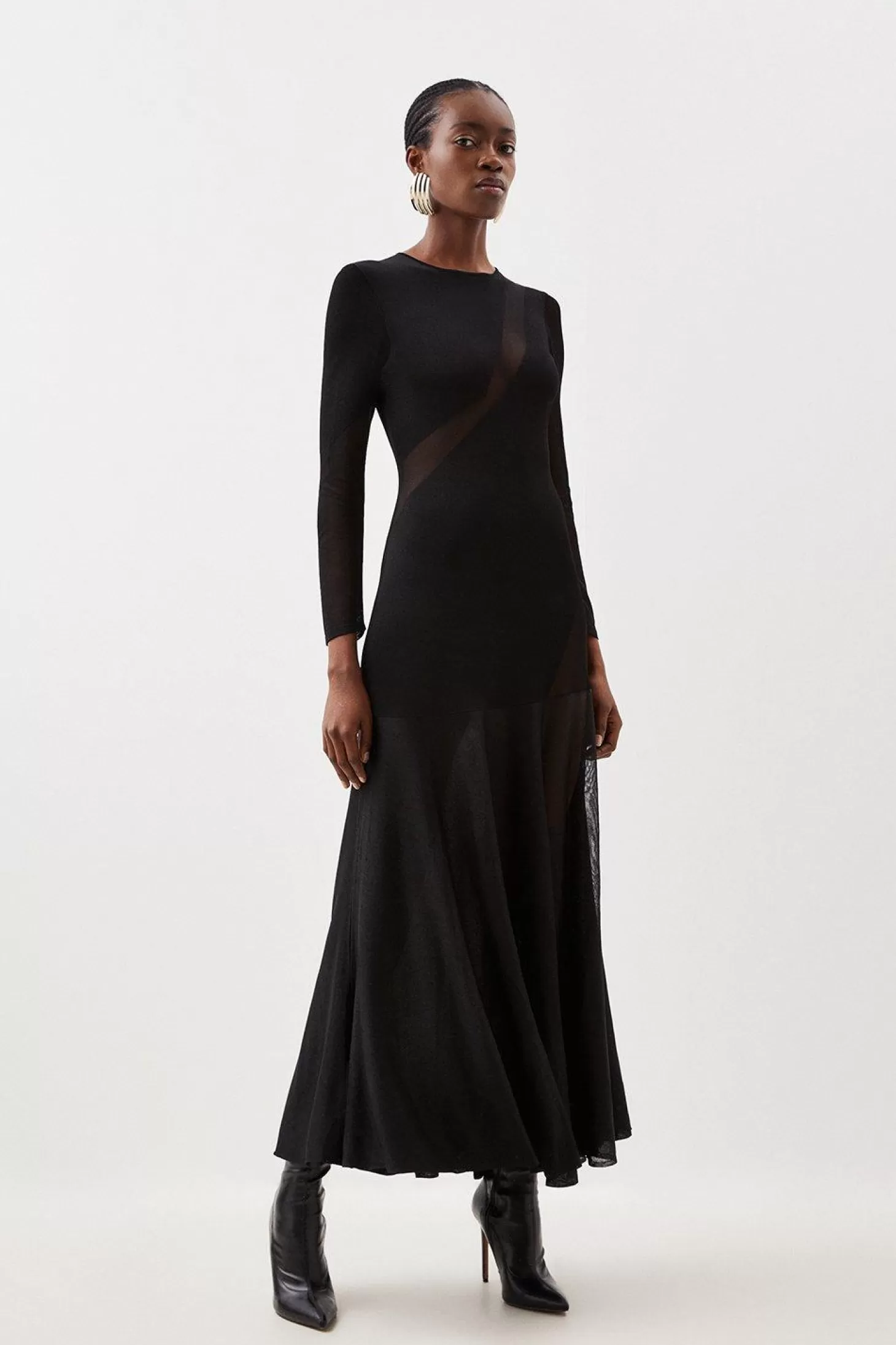 Karen Millen Viscose Sheer Knit Panelled Maxi Dress