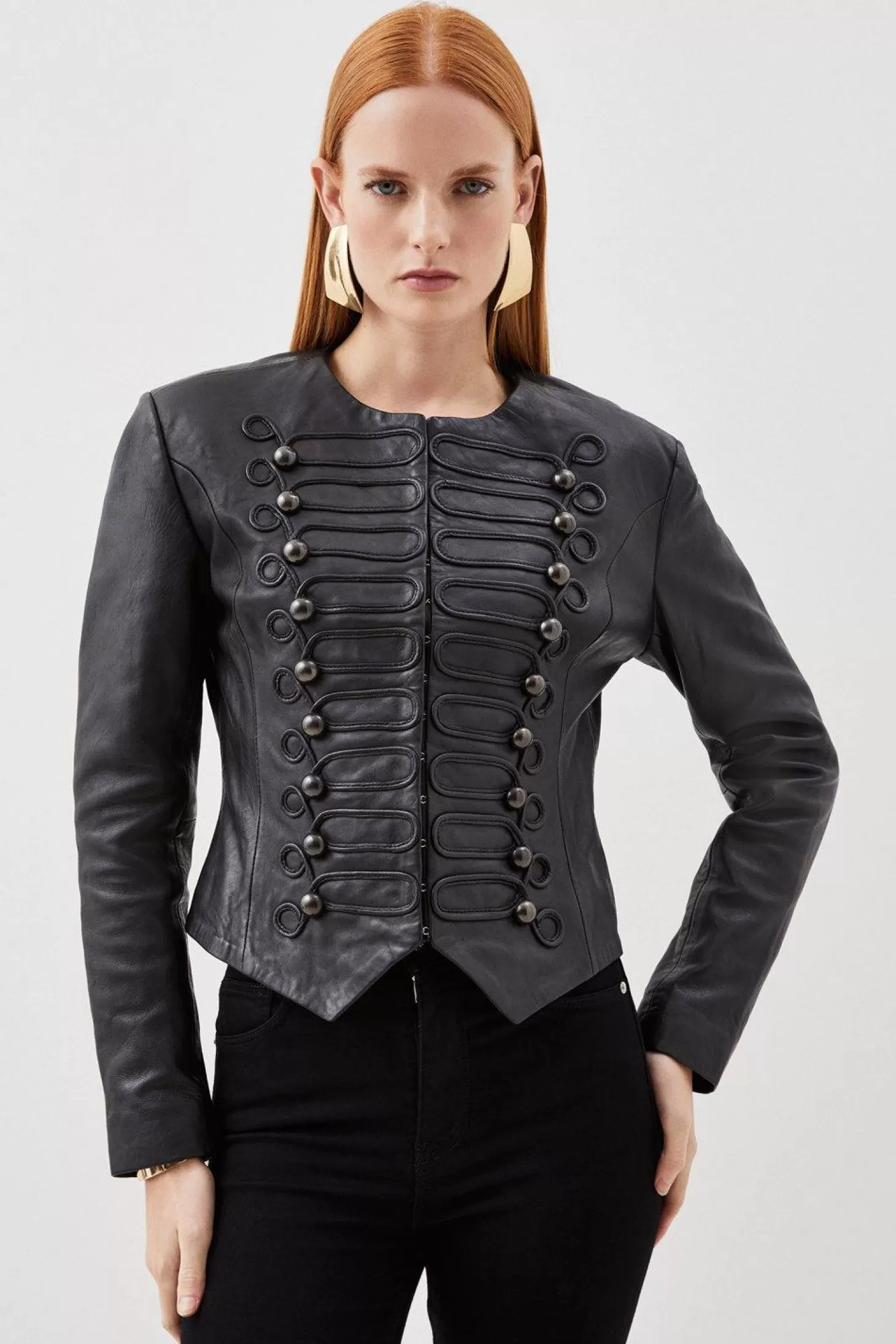 Karen Millen Washed Leather Military Jacket